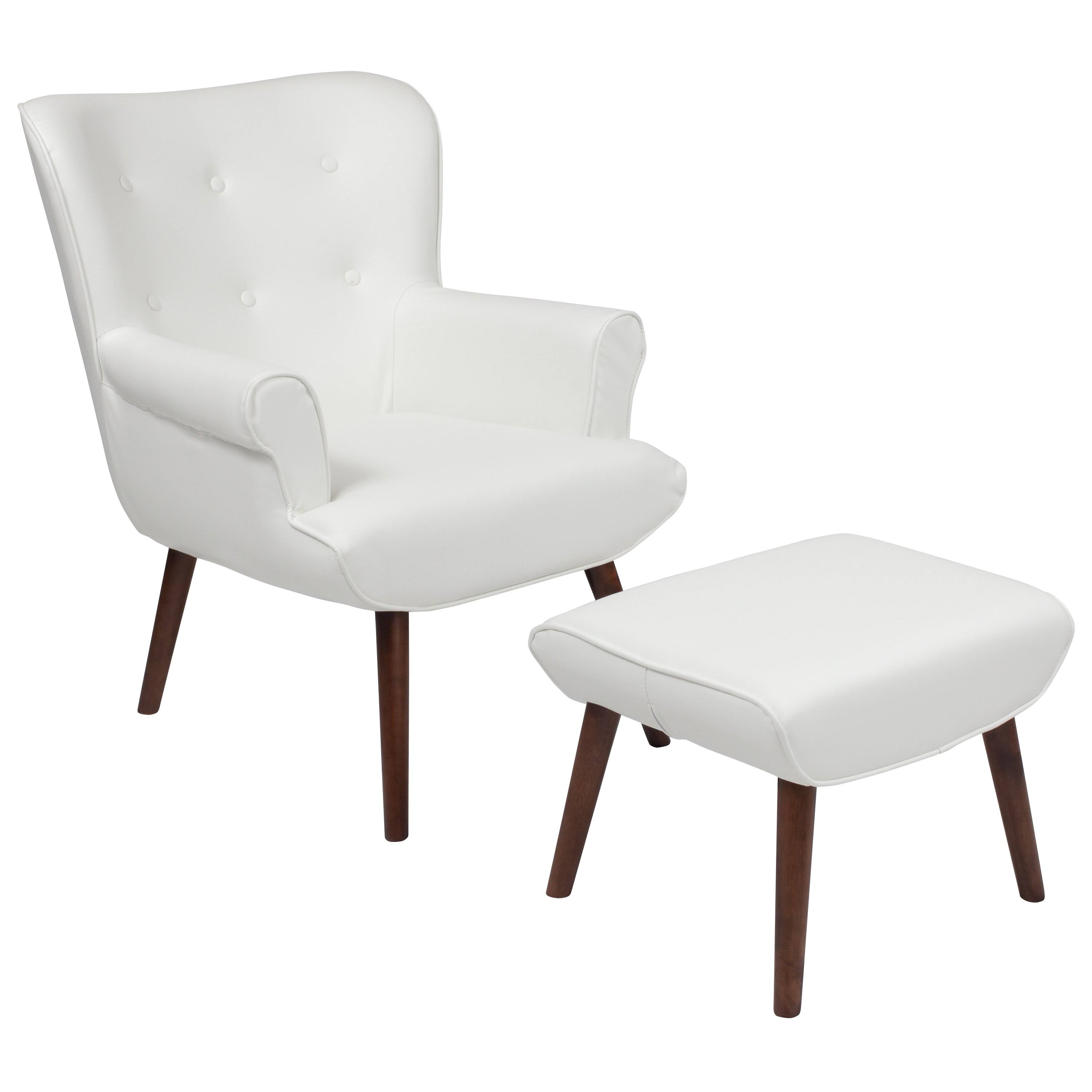 Flash Furniture Bayton Upholstered Wingback Chair with Ottoman - White Leather EW_OVPXDJHT
