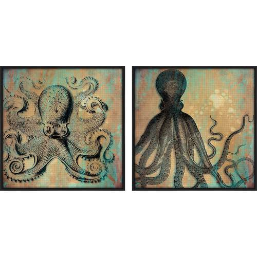 PTM Images Coastal Octopus 2 Piece Framed Graphic Art Set AW_ZE4TUKFZ