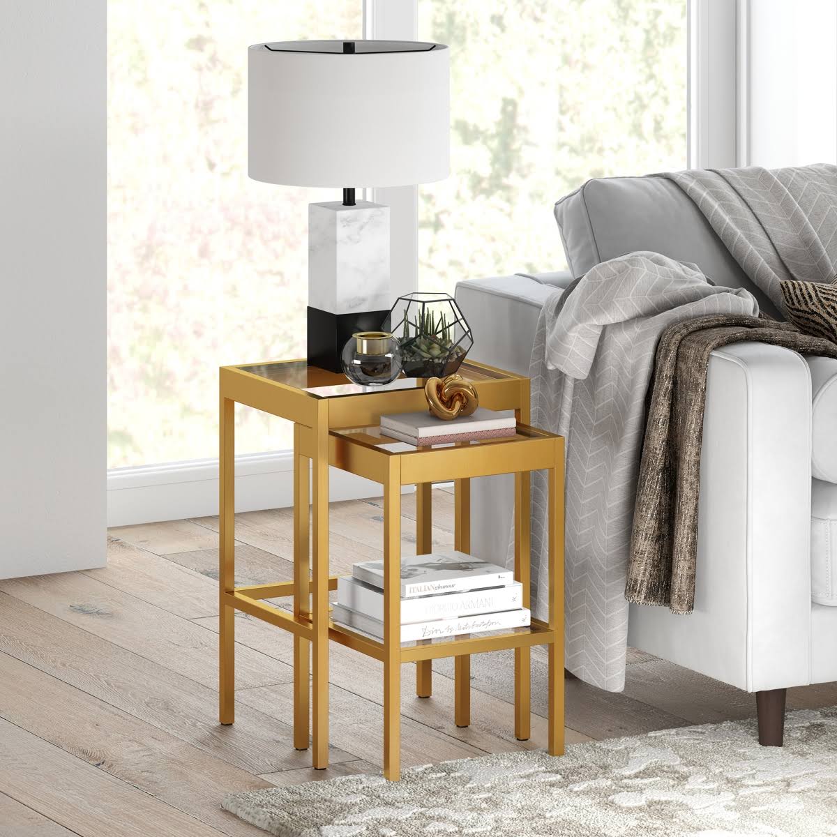 Henn Hart ST0389 Alexis Brass Finish Nested Side Table Set MR_D6BKWARU