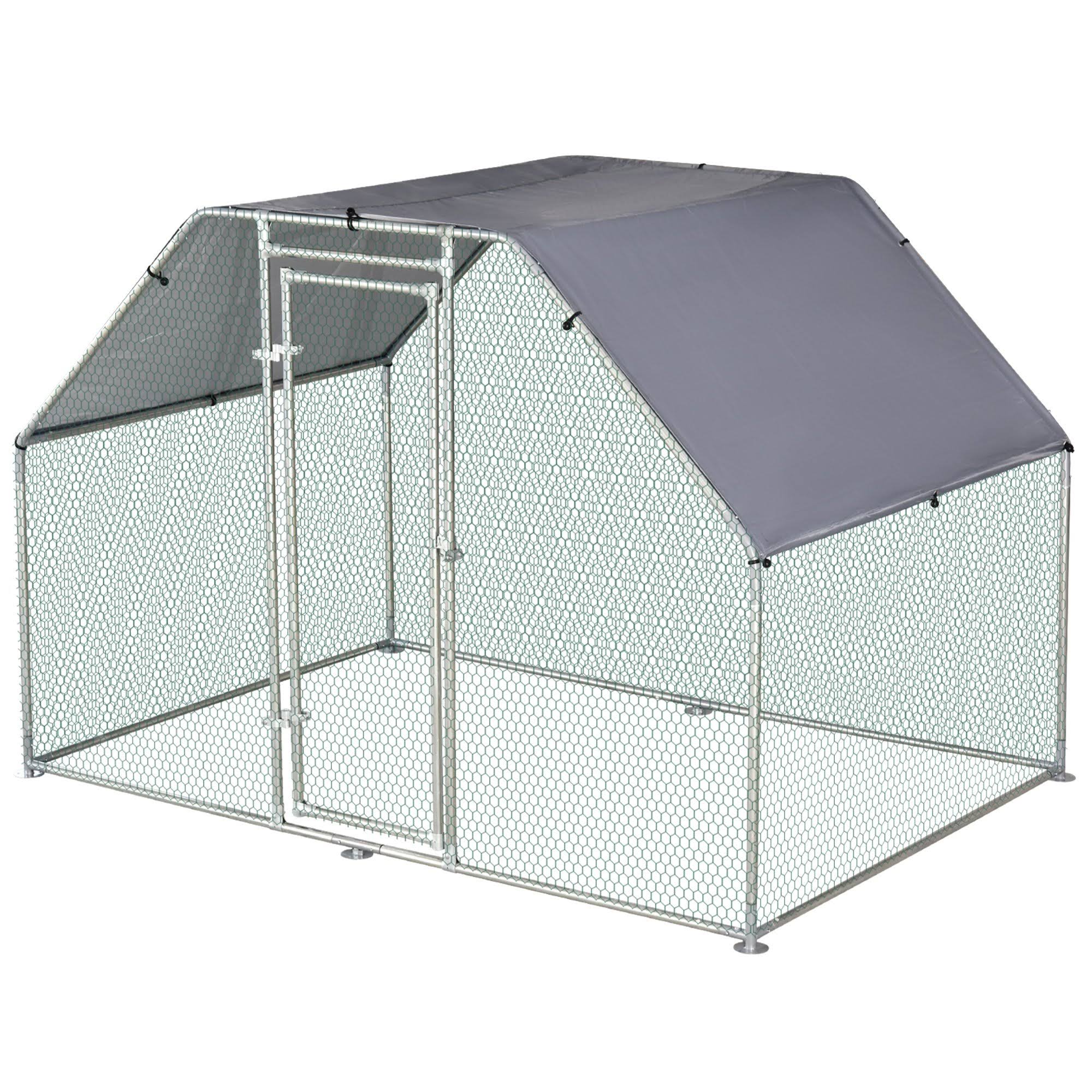 PawHut Galvanized Metal Chicken Coop Cage with Cover Walk-In Pen Run 9' W x 6' D x 6.5' H RG_VQWYN003