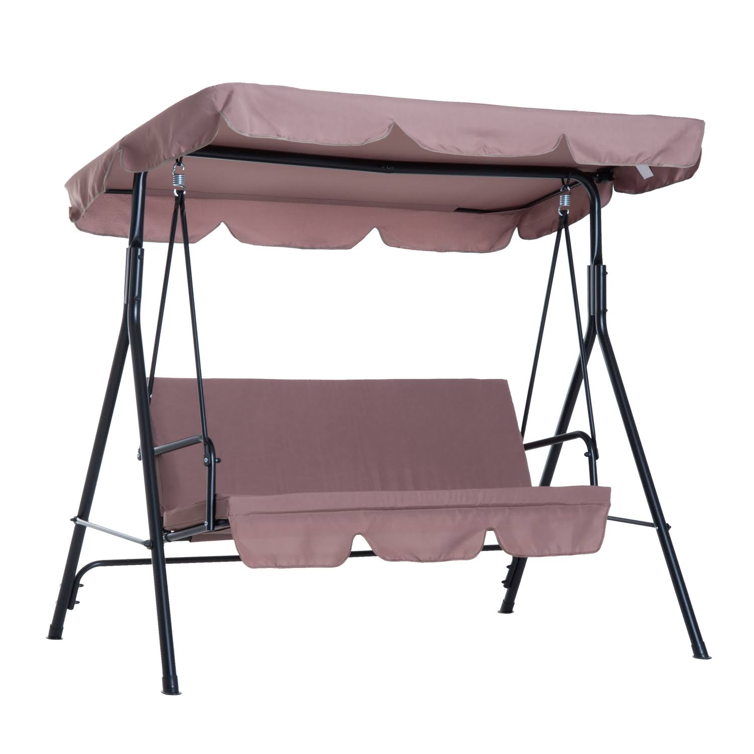Outsunny Steel Outdoor Porch Swing Lounge Chair 3 Person with Top Canopy - Brown TQ_AT22WCWH