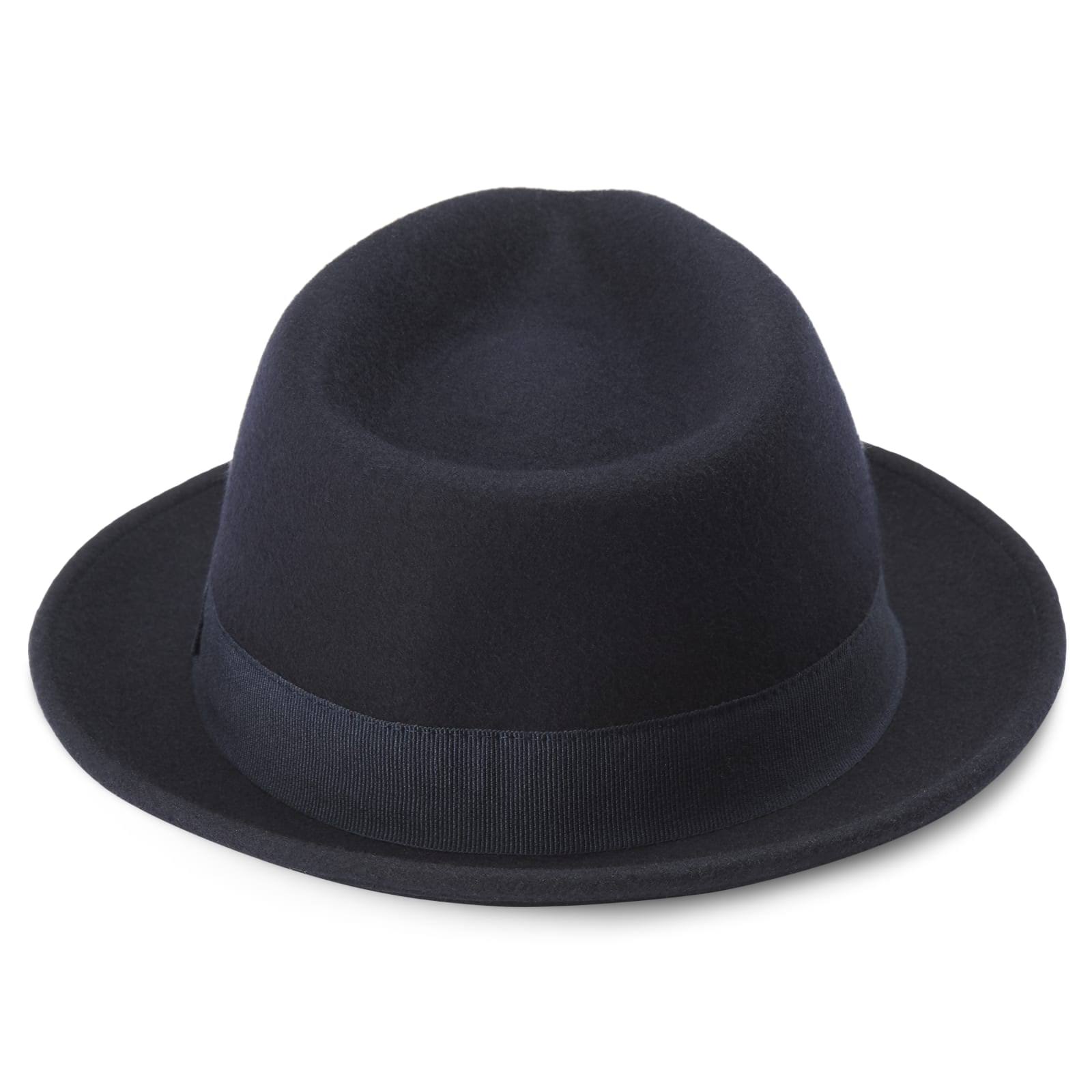 Moda | Navy Blue Wool Trilby Hat With Band - For Men - ZX_WNBMRJDF