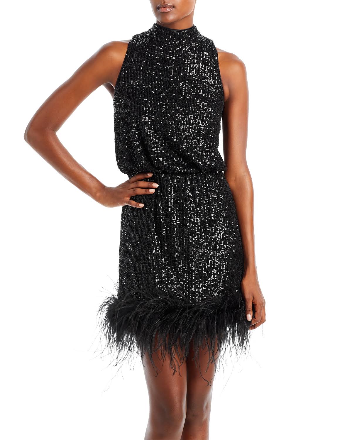 Eliza J Feather-Hem Sequin Dress - Black - Size 1L_JSLPNX0H