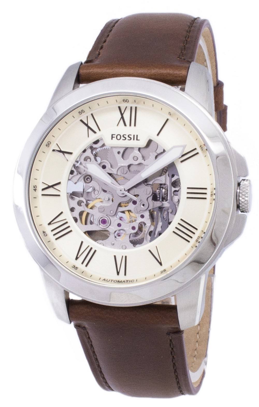 Fossil Men's Grant Me3099 Silver Leather Automatic GZ_RJSJOKQG