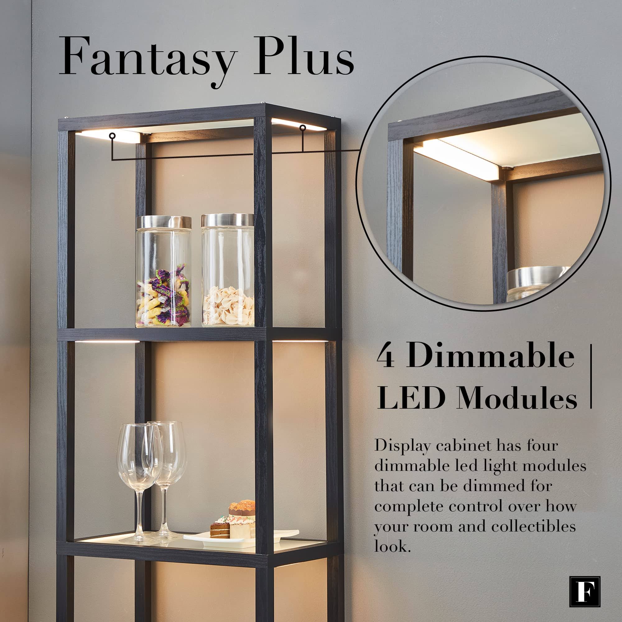Fenlo Fantasy Plus Glass Display Shelves With Dimmable Led Lights, Display Cabinet For Bedroom, Black, 66 BH_FMJG6LRA