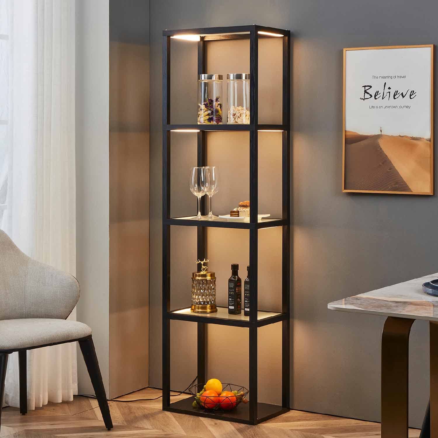 Fenlo Fantasy Plus Glass Display Shelves With Dimmable Led Lights, Display Cabinet For Bedroom, Black, 66 BH_FMJG6LRA