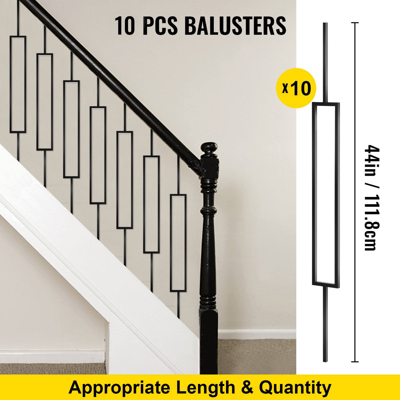 Vevor 44 In. X 0.5 In. Deck Balusters Metal Deck Spindles Iron Staircase Baluster Black Baluster For Outdoor (10-Pack) IK_AB129MOT