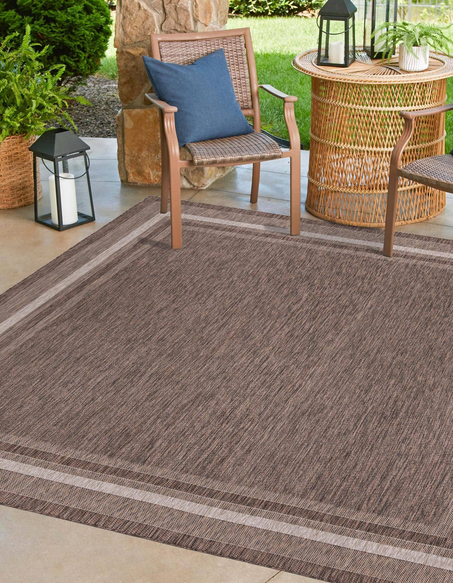 Outdoor Border 13 Ft Square Brown Area Rug Indoor Outdoor EB_7CXS0QWS