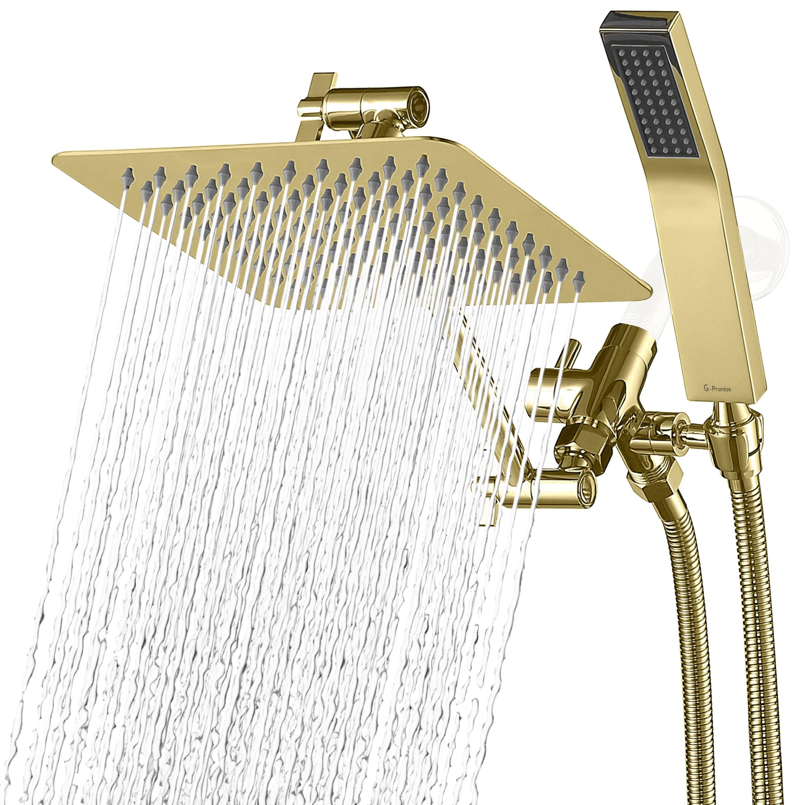 G-Promise All Metal Dual Square Shower Head Combo | 8' Rain Shower Head | Handheld Shower Wand With 71' Extra Long Flexible Hose | 3-Way Diverter | YV_NYLPUARV