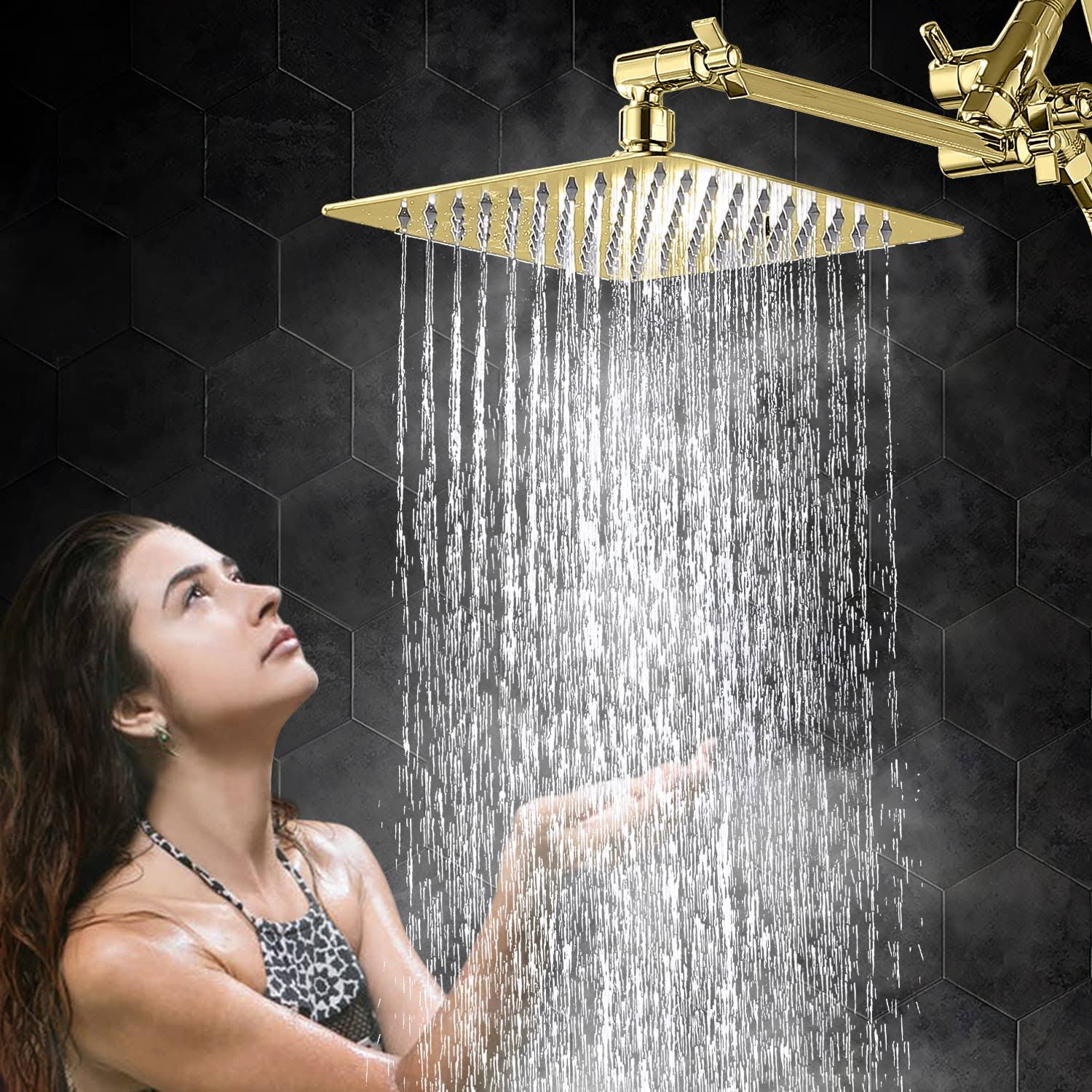 G-Promise All Metal Dual Square Shower Head Combo | 8' Rain Shower Head | Handheld Shower Wand With 71' Extra Long Flexible Hose | 3-Way Diverter | YV_NYLPUARV