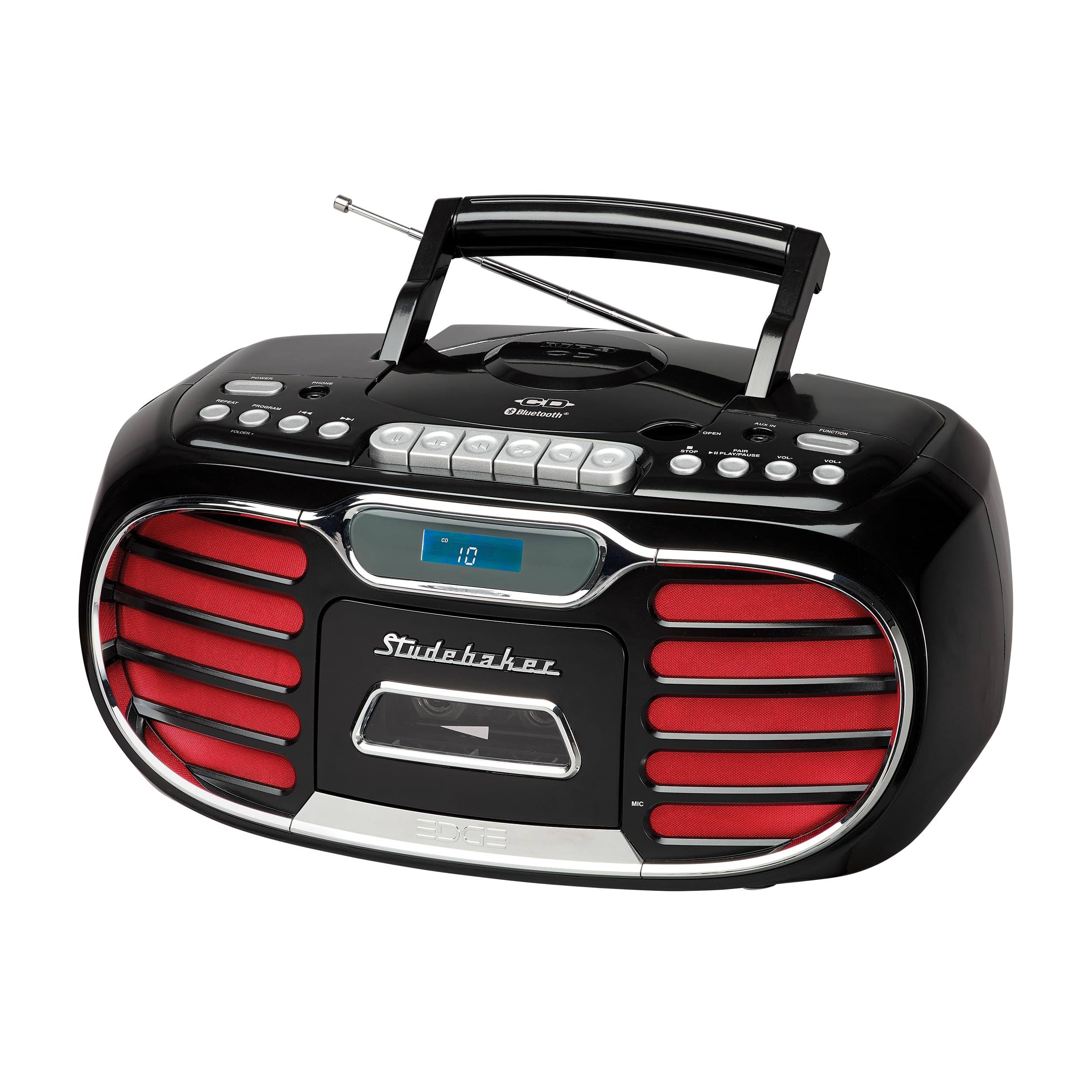 Studebaker Retro Edge Big Sound Bluetooth Boombox With Cd/Cassette Player-Recorder/Am-Fm Stereo Radio, FS_J71NVSWS