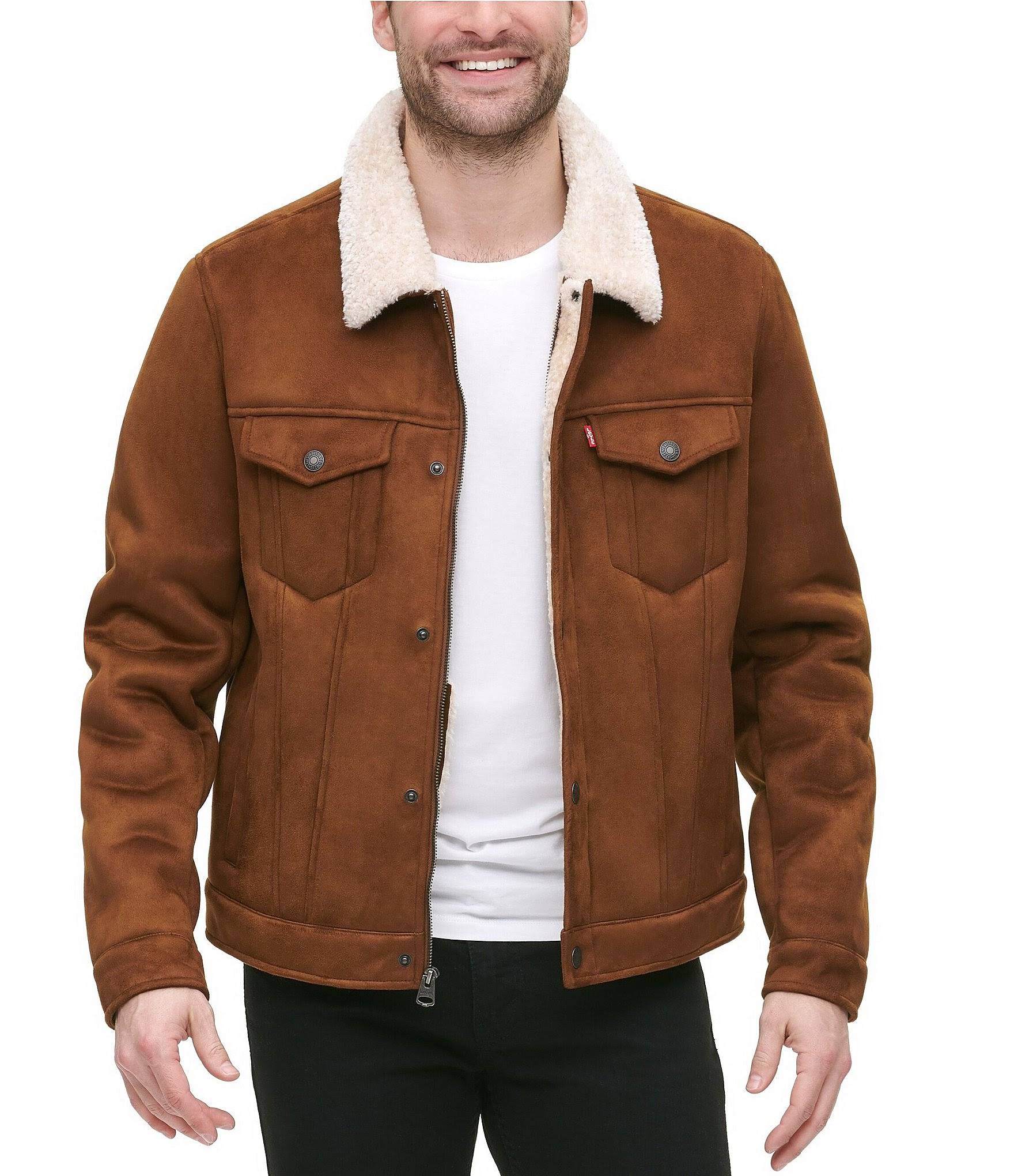 Levi's Cognac Sherpa-Lined Faux Suede Trucker Jacket - Cognac RC_0Z5Q2ZWY