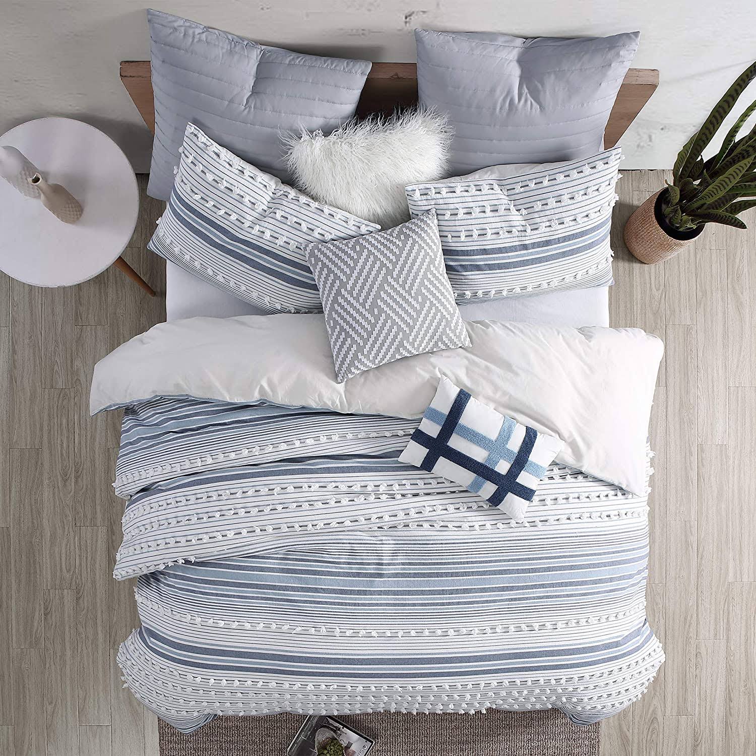 Swift Home Anahita Washed Yarn-Dyed 100 % Cotton Dobby Clip Dot 5-Piece Comforter Set, King/Cal OQ_KZHV1DTT