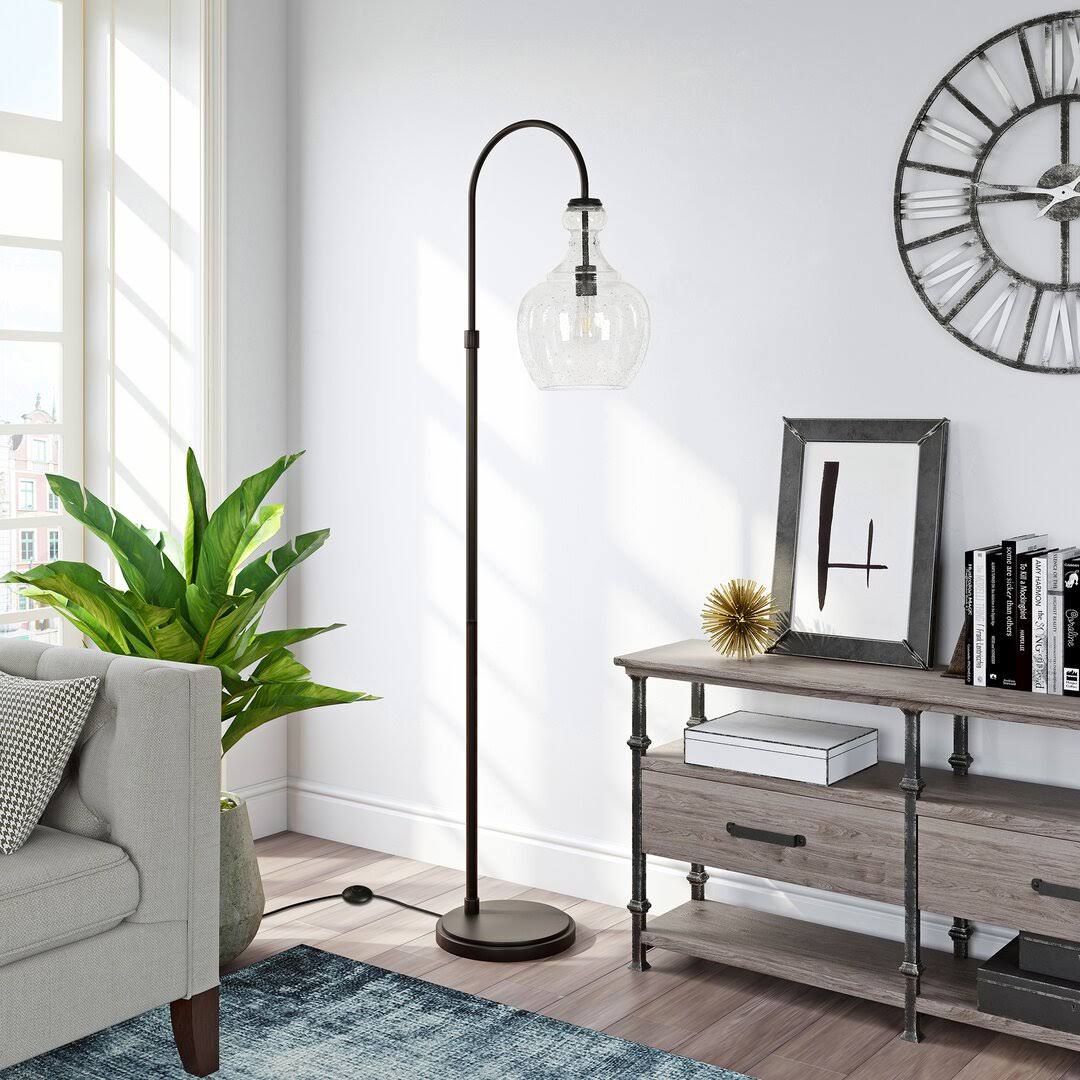 Alden 70 Arched Floor Lamp Beachcrest Home Base Finish: Blackened Bronze, Shade Color: MM_ZAJ8C9YS