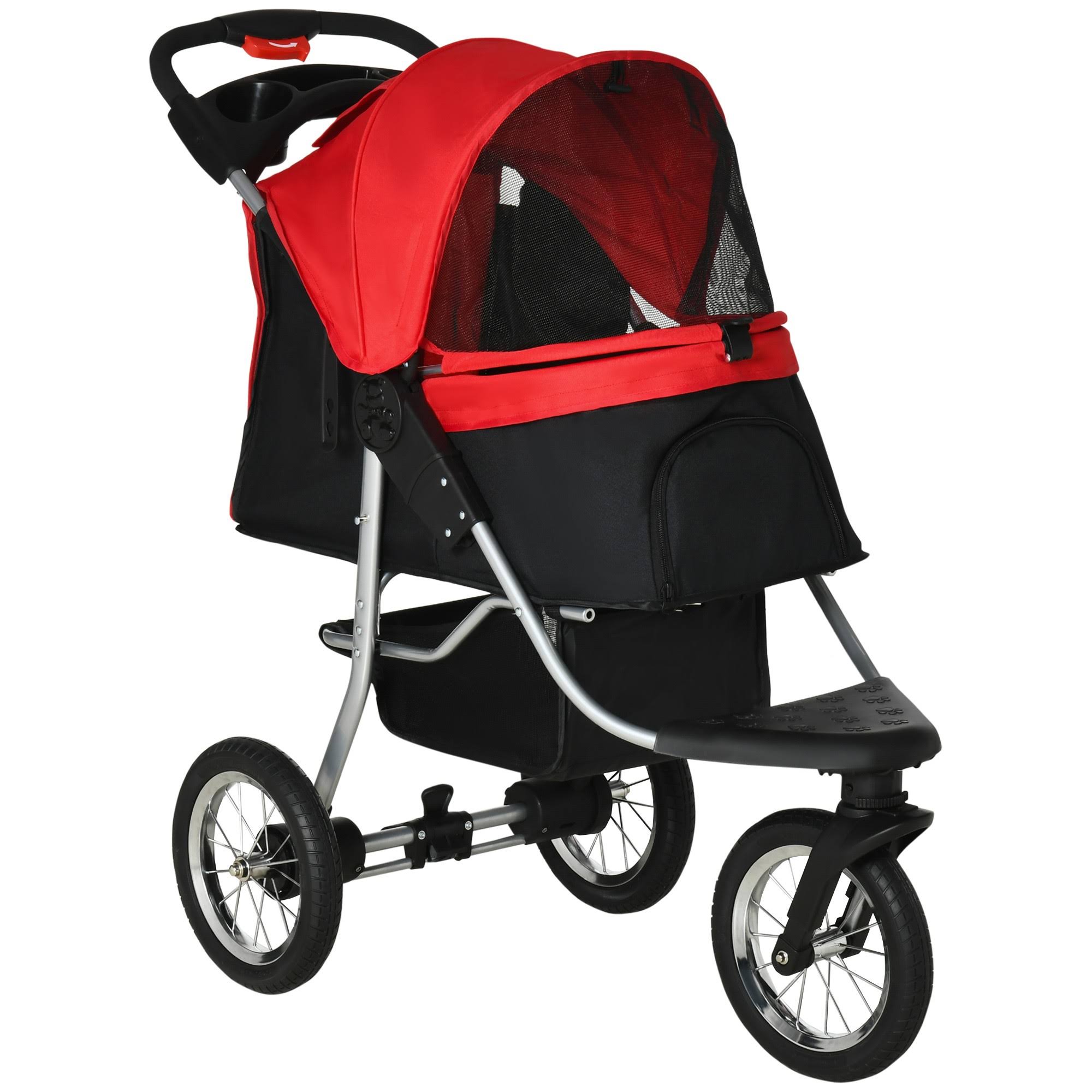 Pawhut Luxury Folding Pet Stroller Dog/Cat Travel Carriage With Adjustable Canopy & A Zippered Mesh Window Door - 6U_HRE5GVAC