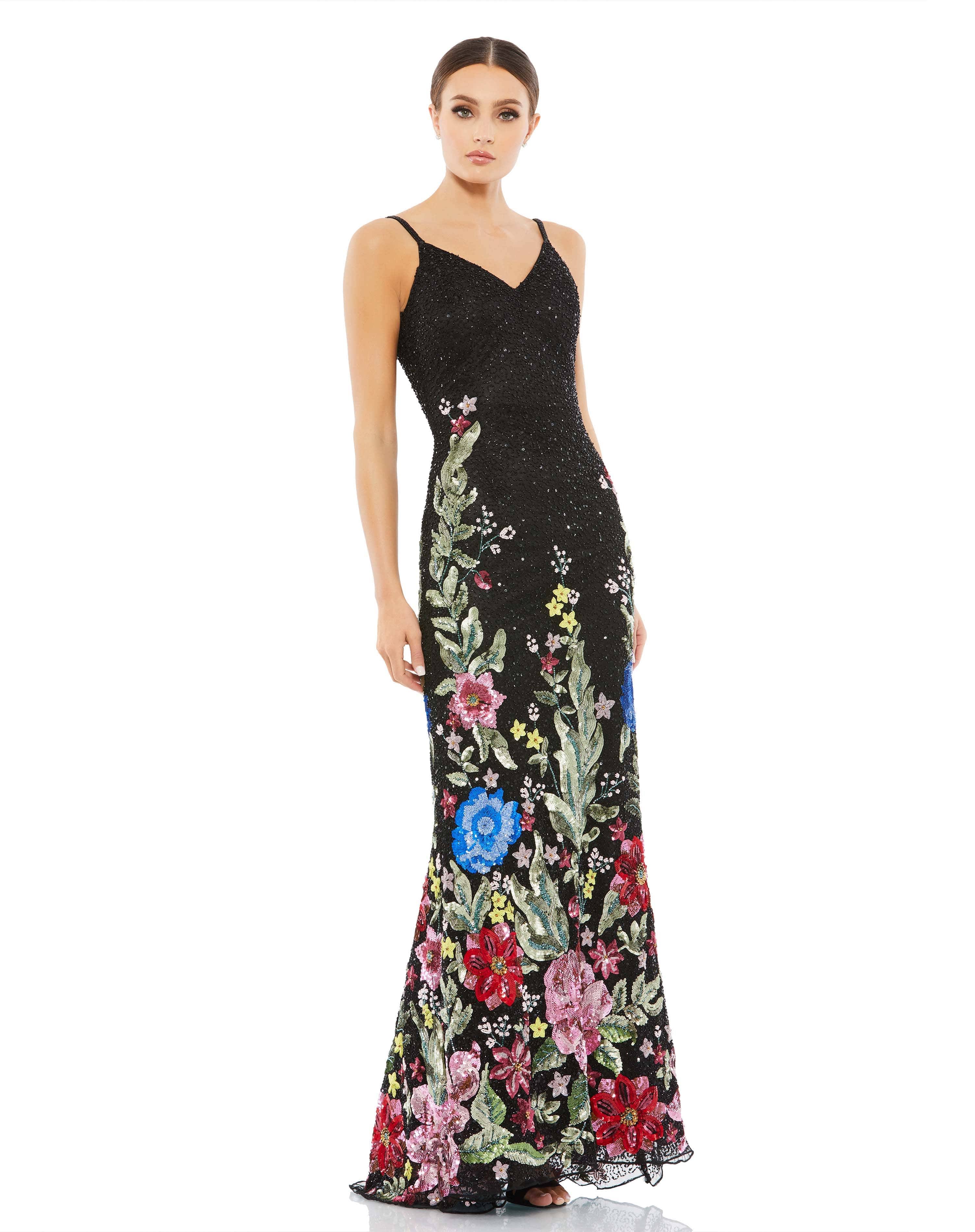 Mac Duggal Women's Beaded Floral Sheath Gown - Black Multi - Size Q2_UEFEL1QP