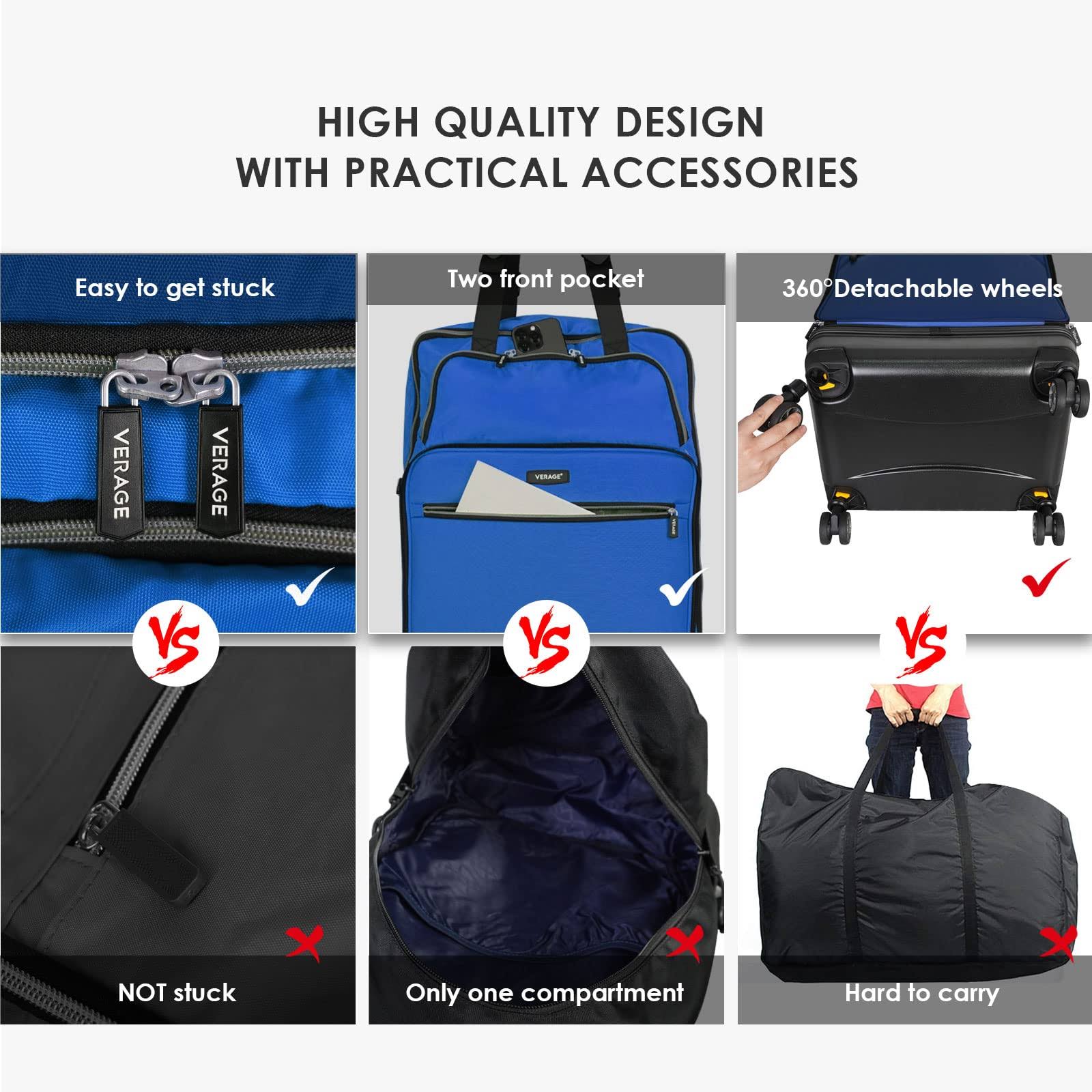 Verage Expandable Foldable Luggage Bag Collapsible Suitcases Rolling Travel Duffel Bag Lightweight Suit Case With Detachable Spinner Wheels(Blue,ZV_BULXKSA2