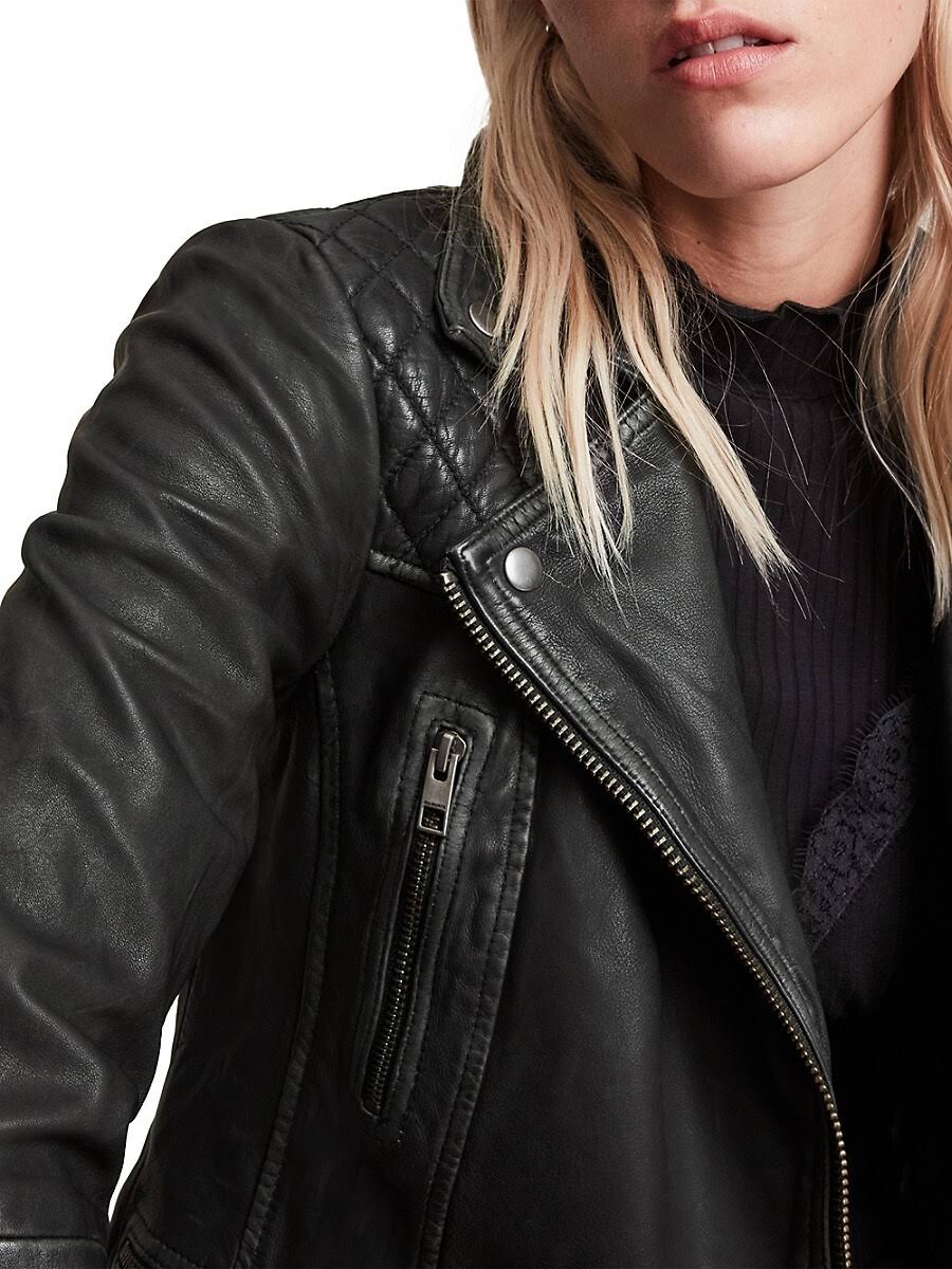 Allsaints Women's Cargo Leather Biker Jacket - Black Grey - Size ZW_5VJTXG2T