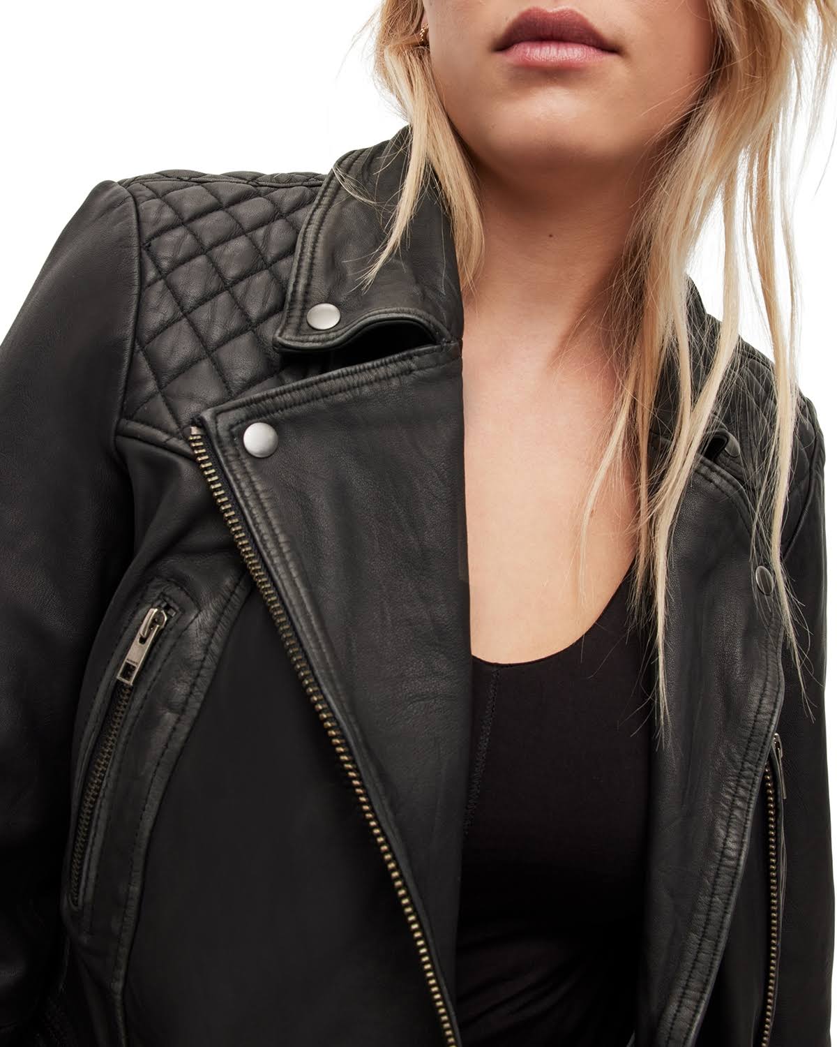 Allsaints Women's Cargo Leather Biker Jacket - Black Grey - Size ZW_5VJTXG2T