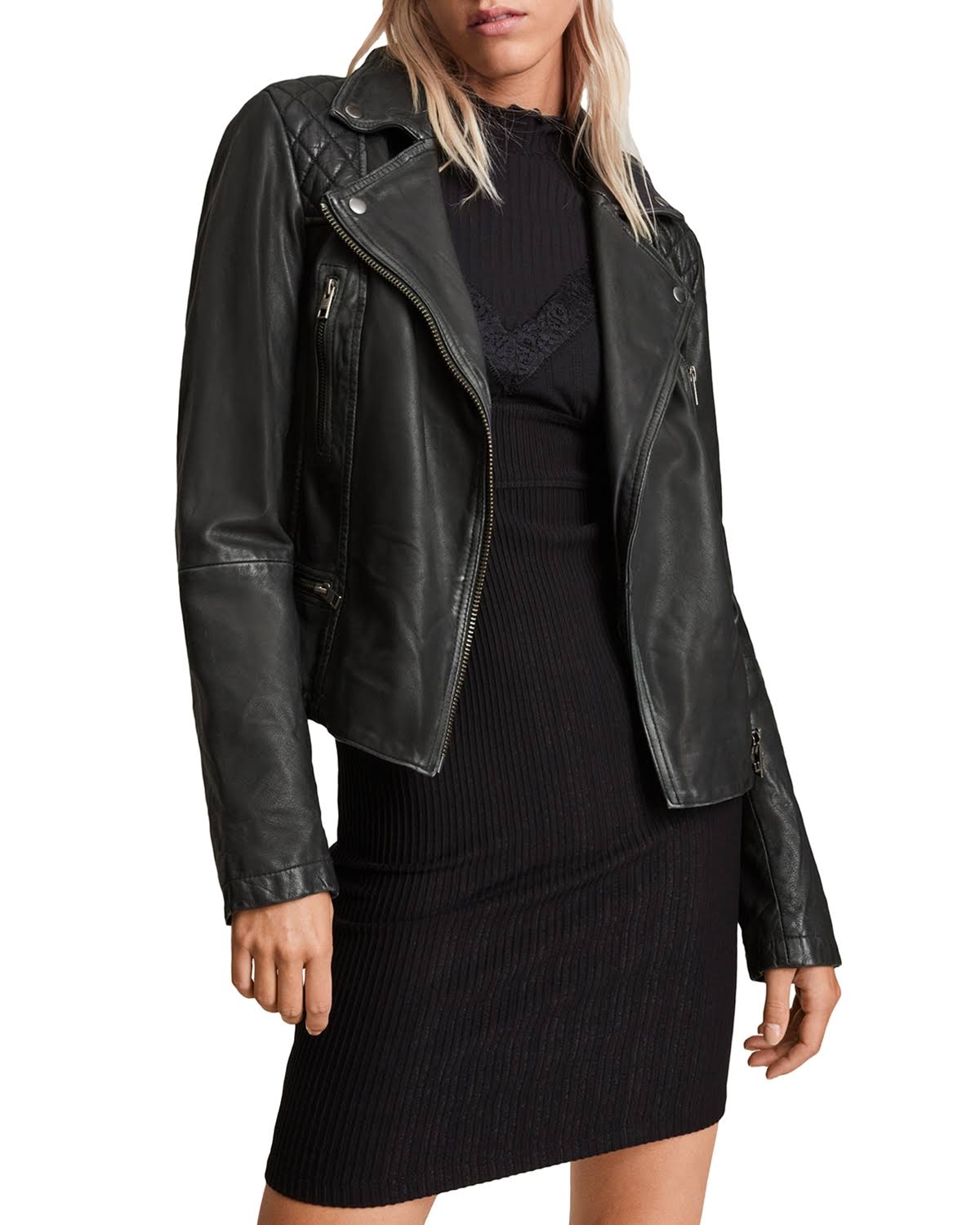 Allsaints Women's Cargo Leather Biker Jacket - Black Grey - Size ZW_5VJTXG2T