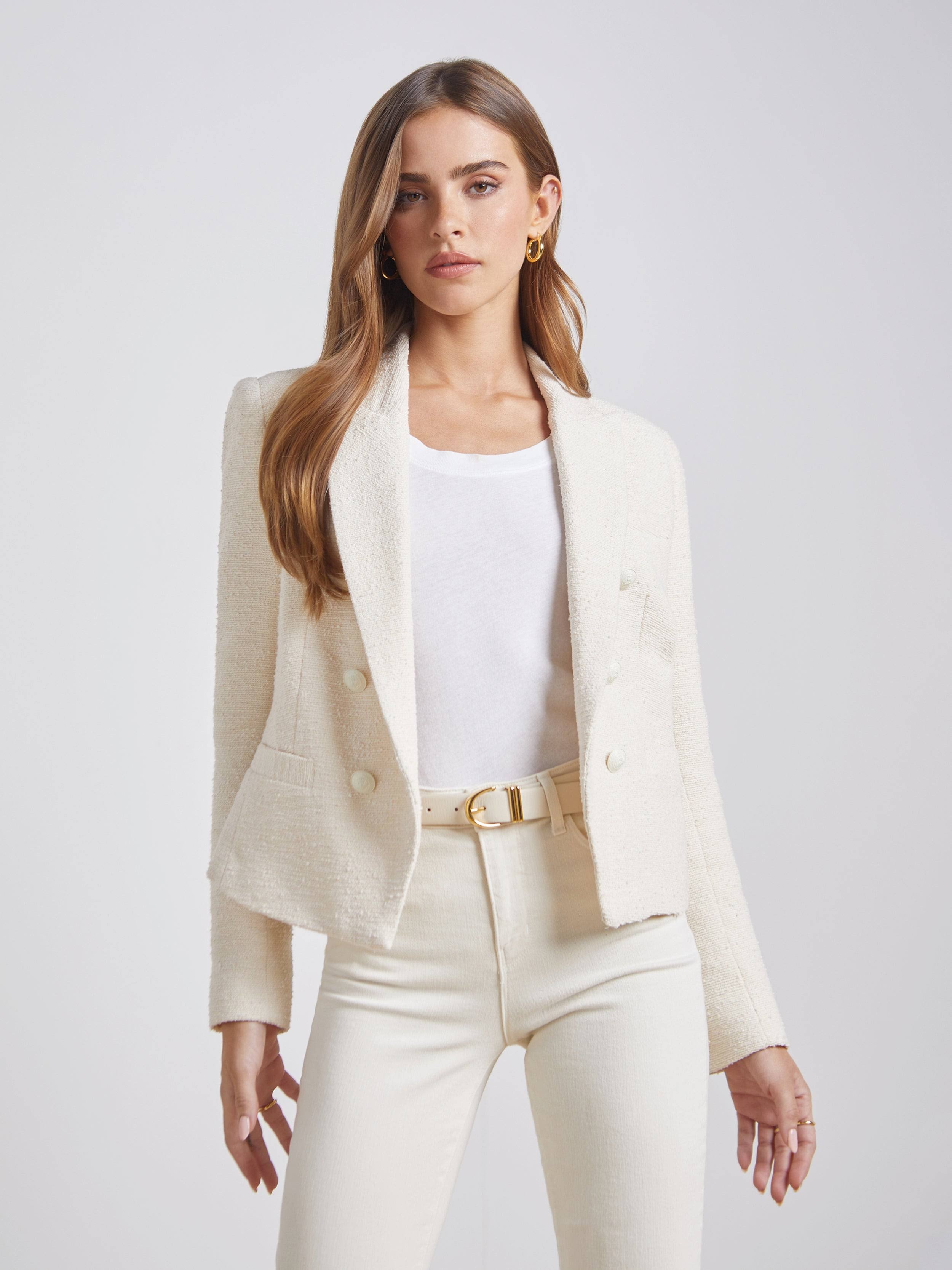L'agence Women's Brooke Cropped Blazer - Ecru - Size JF_VTPH0GHQ