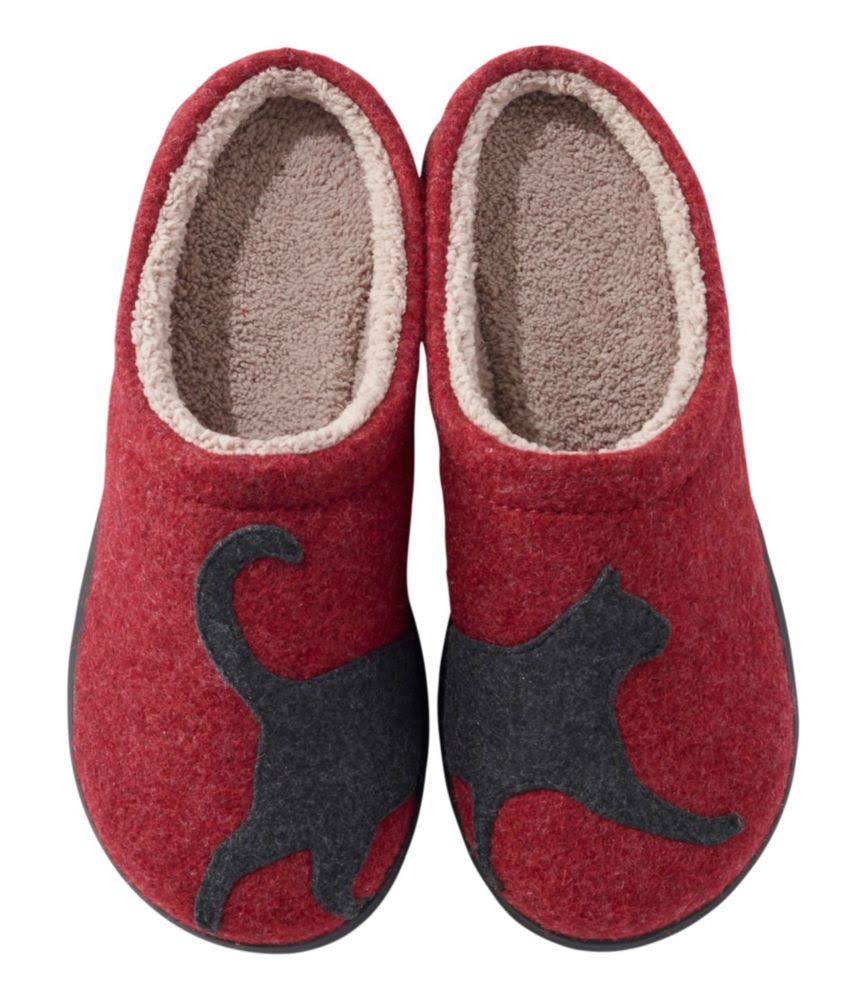 L.L.Bean Daybreak Scuffs Motif Women's Slippers Deepest Red/Charcoal Cat : 11 B - KF_HBL4JQYR