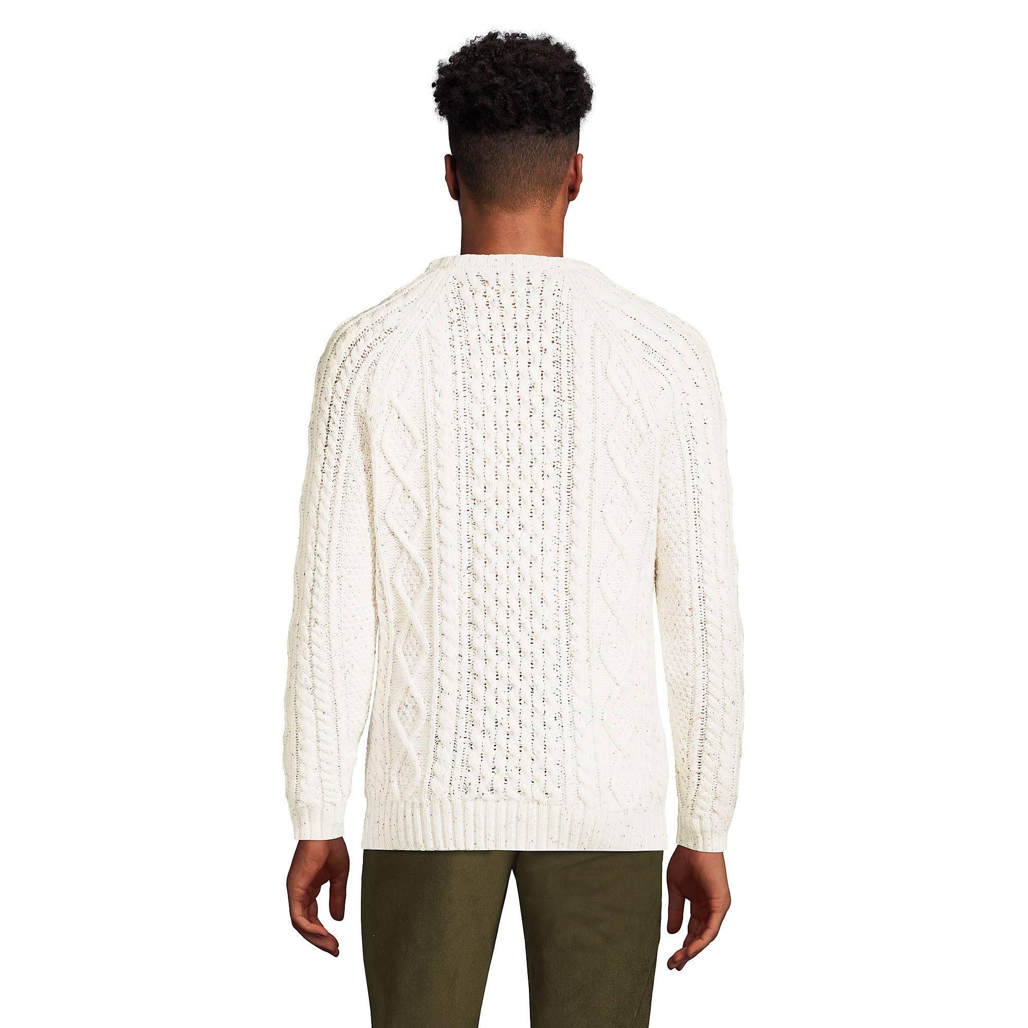 Lands' End Men's Cotton Blend Aran Cable Crew Neck Sweater - Antique Alabaster AI_7DC9IPXX