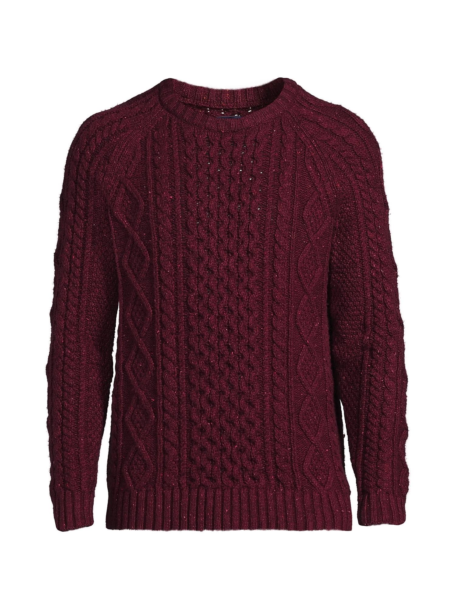 Lands' End Men's Cotton Blend Aran Cable Crew Neck Sweater - Antique Alabaster AI_7DC9IPXX