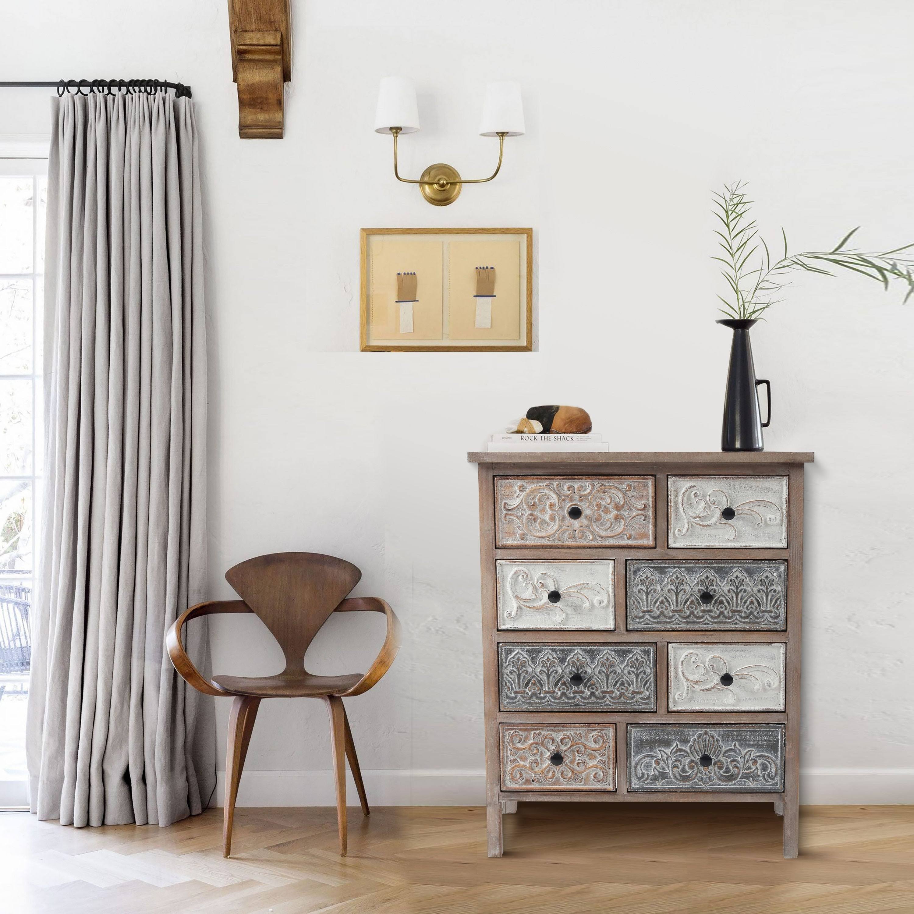 The Curated Nomad Brewa Varied Rustic Carved Wood 8-Drawer Chest - 32.09 H X 25.78 W X 12.6 WH_KRU2FQZG