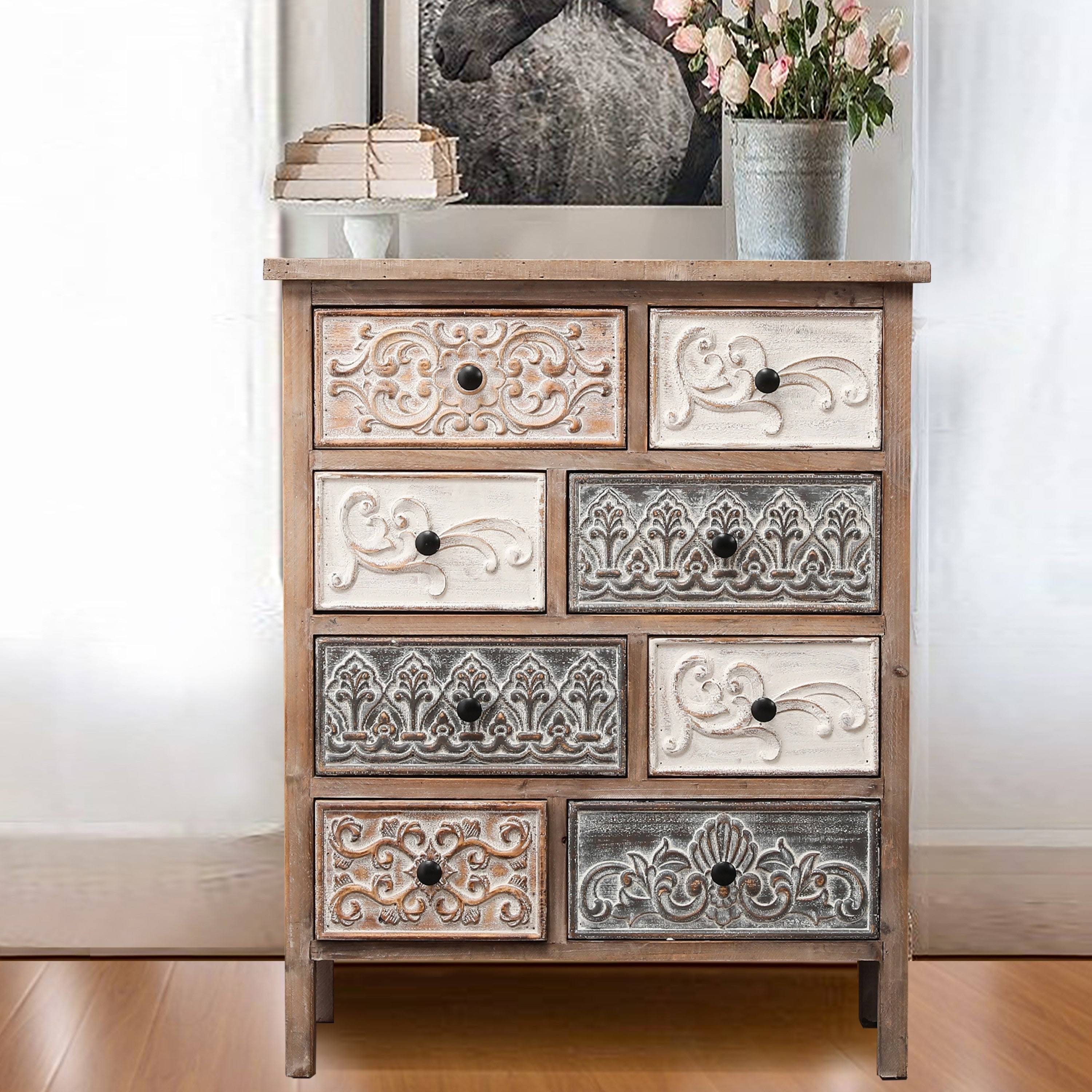 The Curated Nomad Brewa Varied Rustic Carved Wood 8-Drawer Chest - 32.09 H X 25.78 W X 12.6 WH_KRU2FQZG