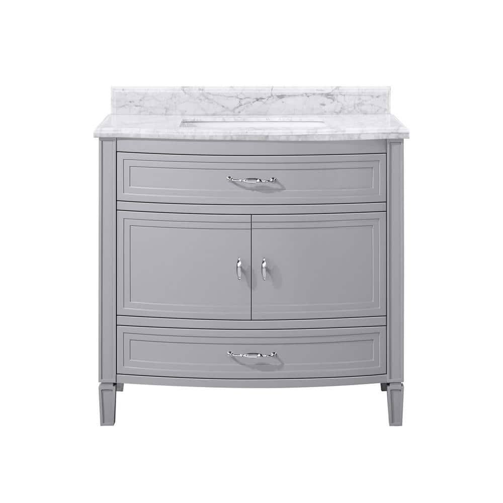 Home Decorators Collection Dacosti 36 In. W Bath Vanity In Pebble Gray With Marble Vanity Top In Carrara With White 2Z_E8K0AEI1