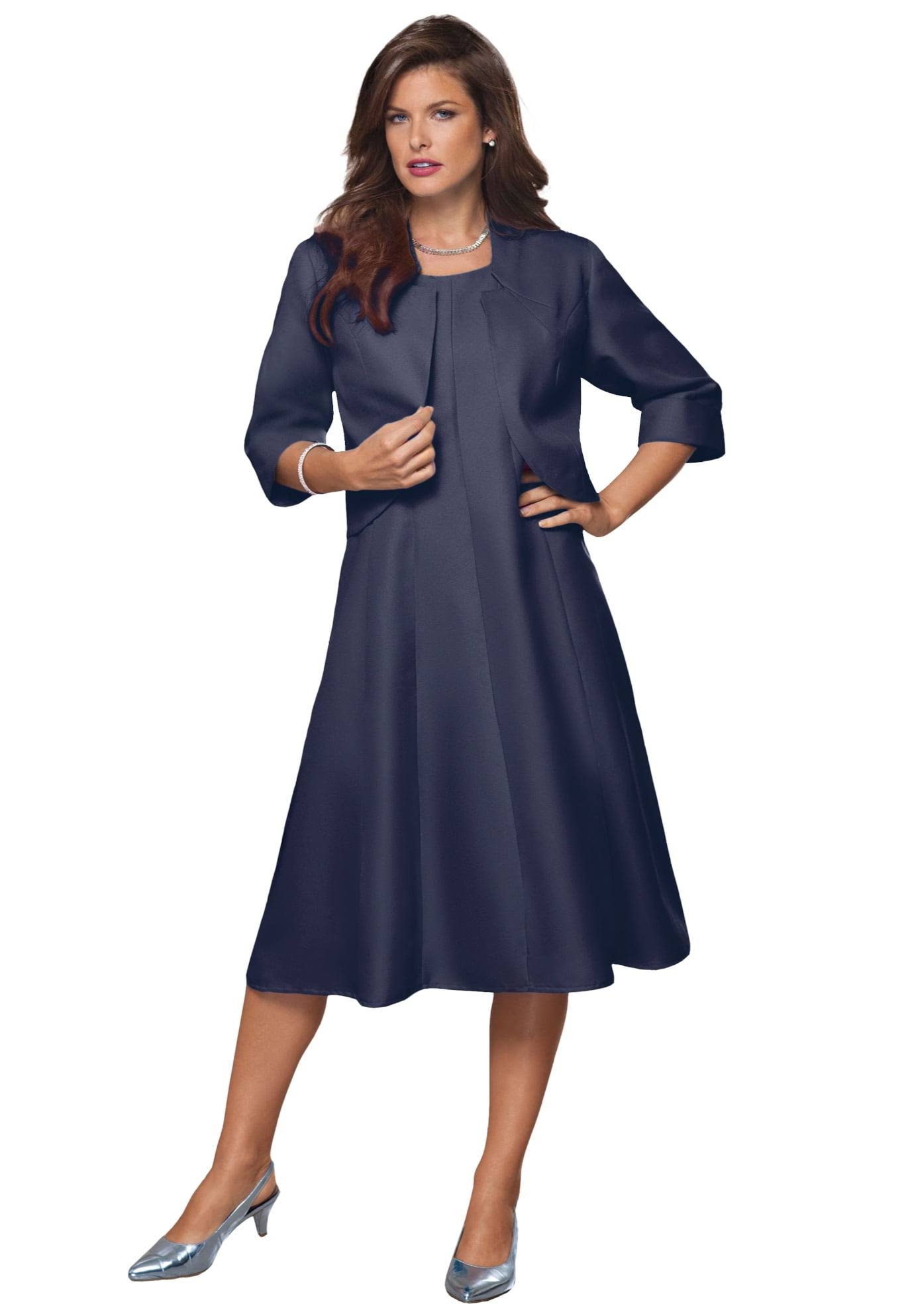Plus Size Women's Fit-And-Flare Jacket Dress By Roaman's In Navy (Size 22 W) 95_KPKILFOT