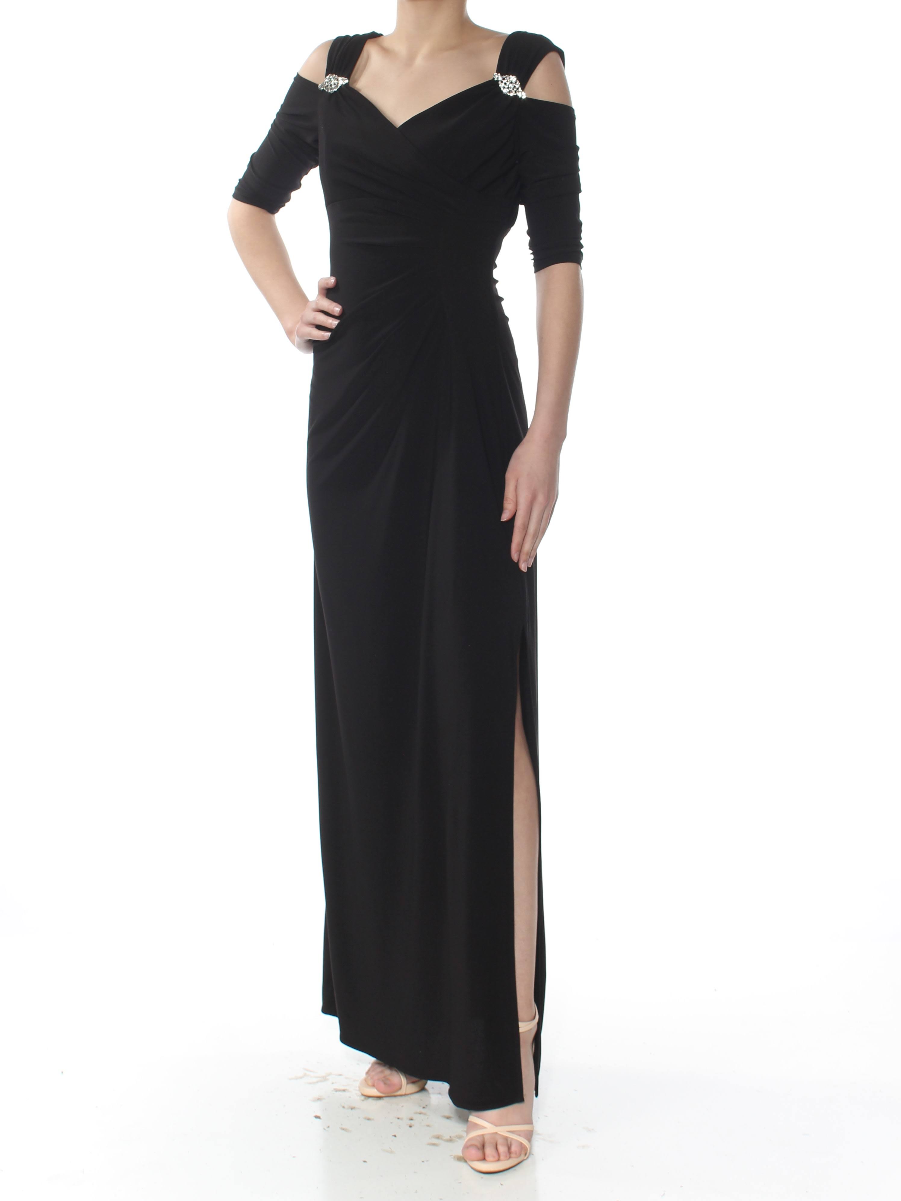 R & M Richards Cold-Shoulder Gown - Navy - Size SU_FYITZIS6