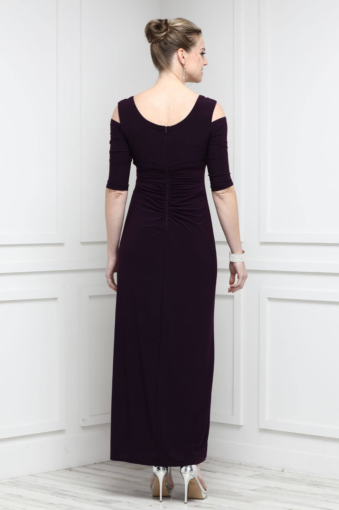 R & M Richards Cold-Shoulder Gown - Navy - Size SU_FYITZIS6