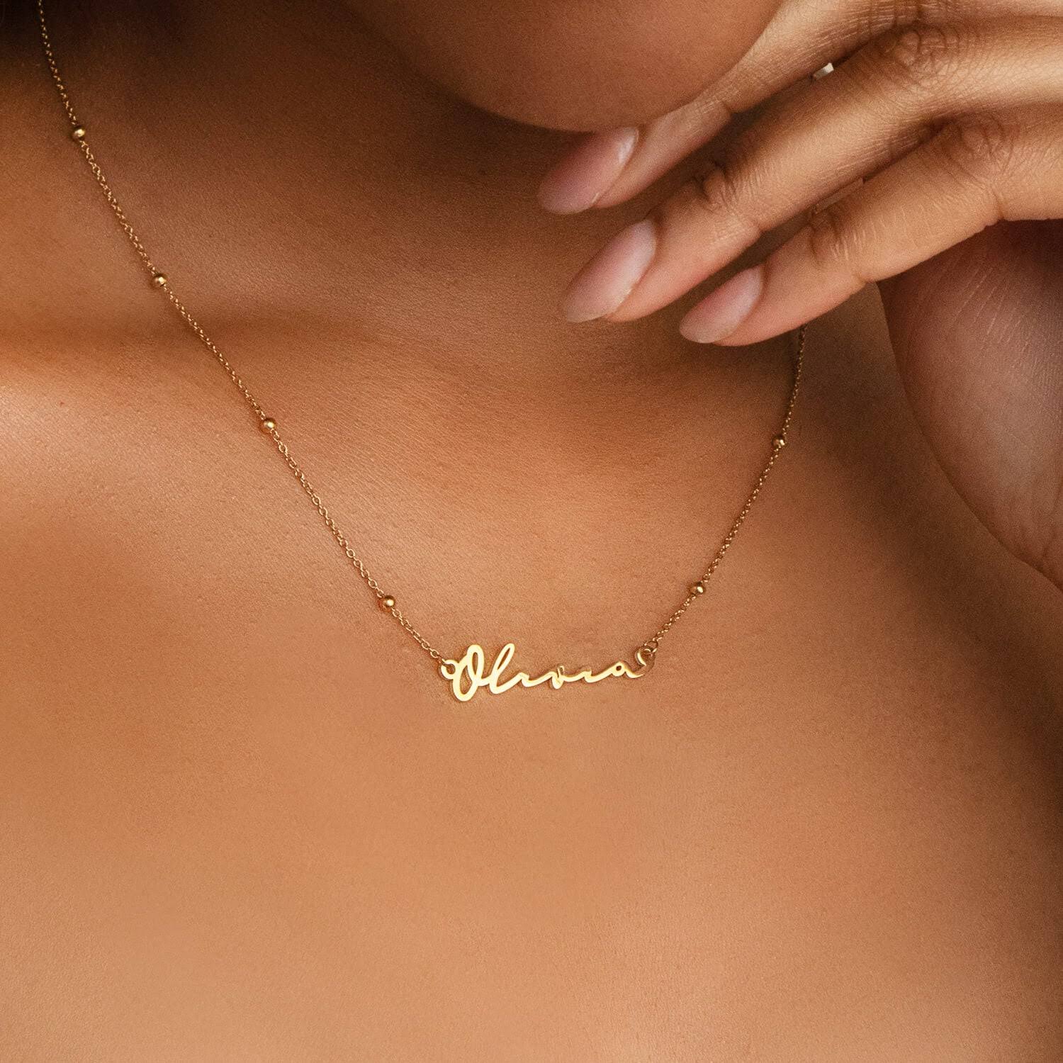 Signature Name Necklace - Gold - Personalized Jewelry Christmas AT_GGQDJVIU