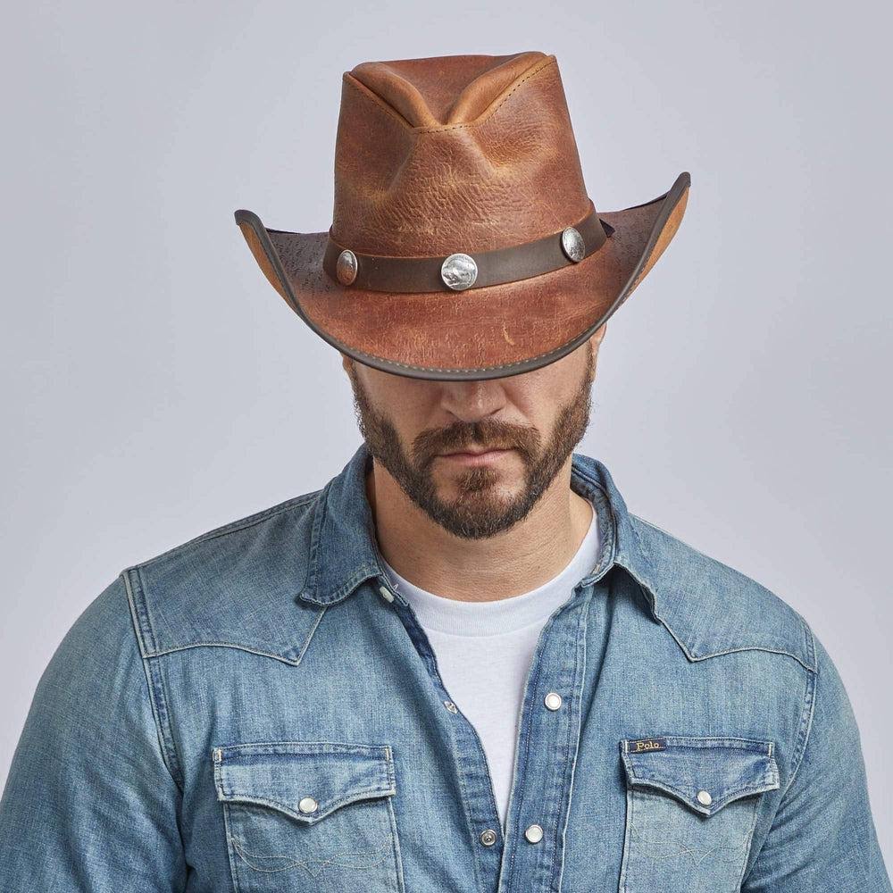 New American Hat Makers Cyclone-Ranger Band Western Cowboy Leather Hats, Burnt DC_NYISTTFA