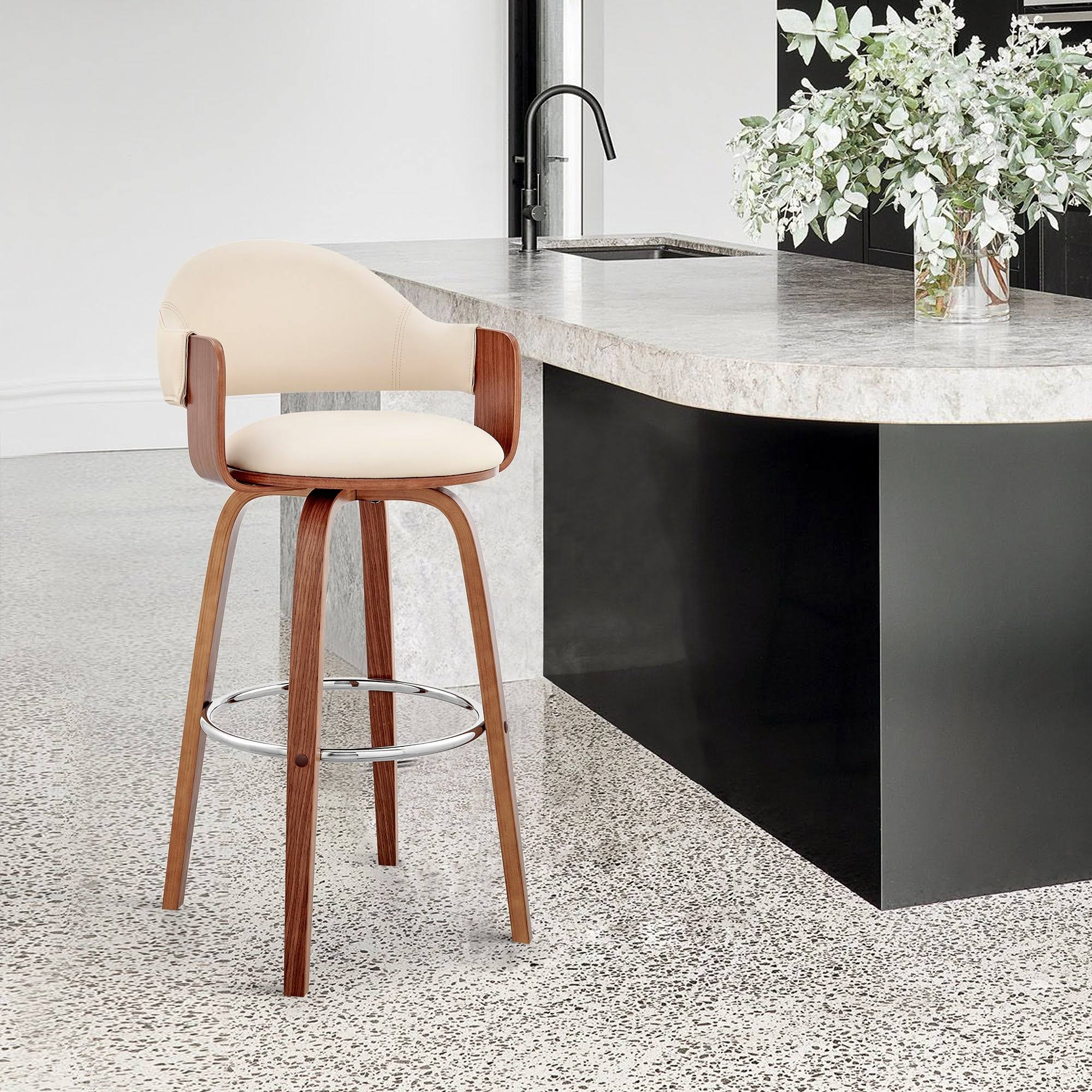 Armen Living Daxton 26 Gray Faux Leather And Walnut Wood Bar PQ_RNRKBRWB