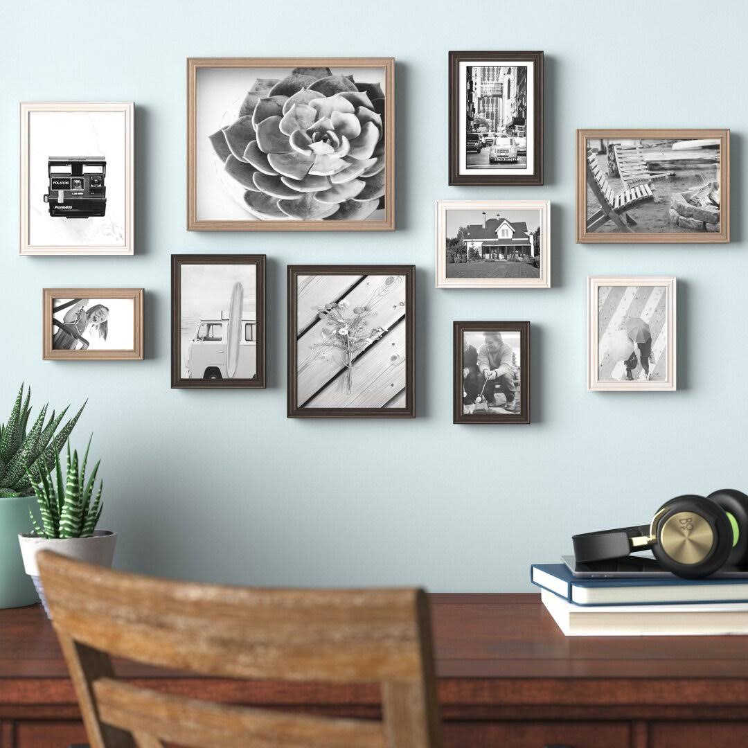 10 Piece Rayburn Gallery Picture Frame Set Three Posts Color: White Wash/Charcoal Gray/Rustic WK_C7TCTA4Y