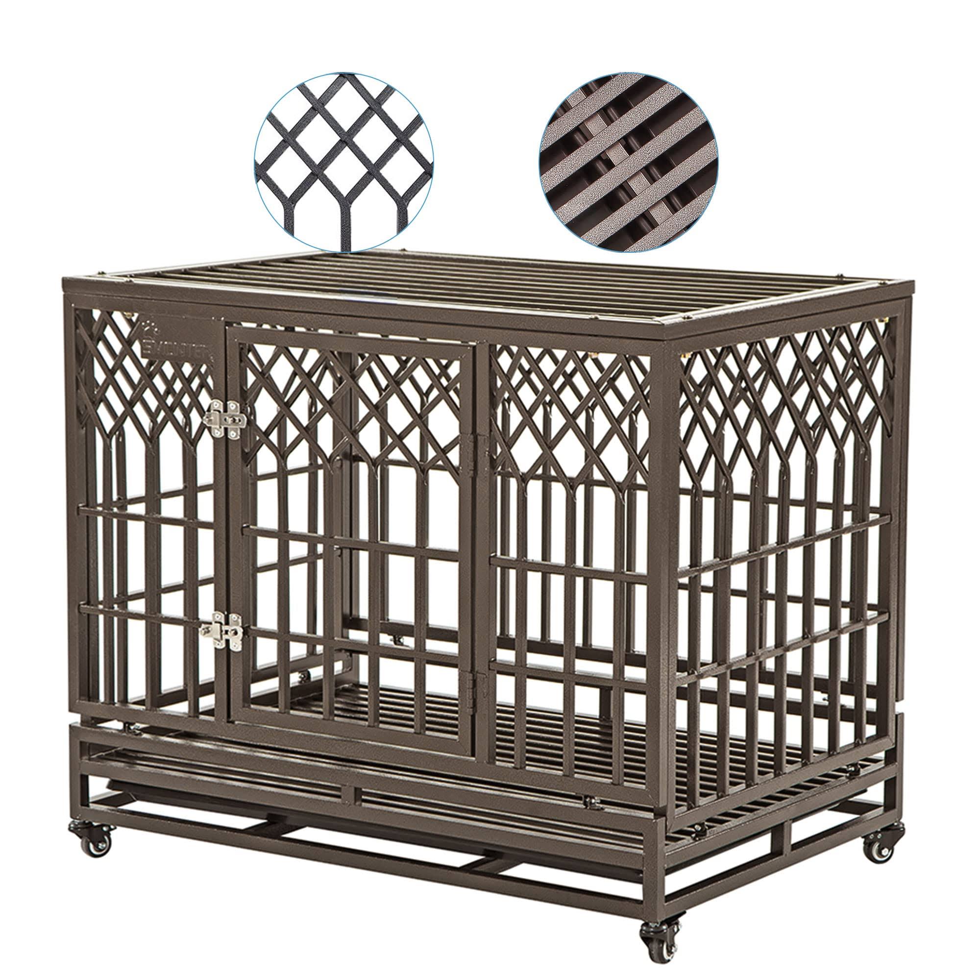 Smonter 38 Heavy Duty Strong Metal Dog Cage Pet Kennel Crate Playpen With Wheels, Y Shape, GM_D5URXTEJ