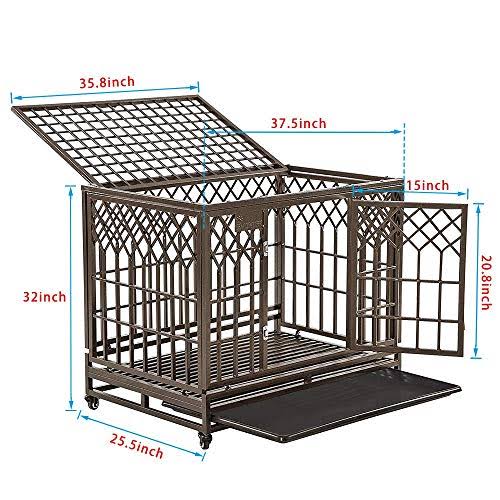 Smonter 38 Heavy Duty Strong Metal Dog Cage Pet Kennel Crate Playpen With Wheels, Y Shape, GM_D5URXTEJ