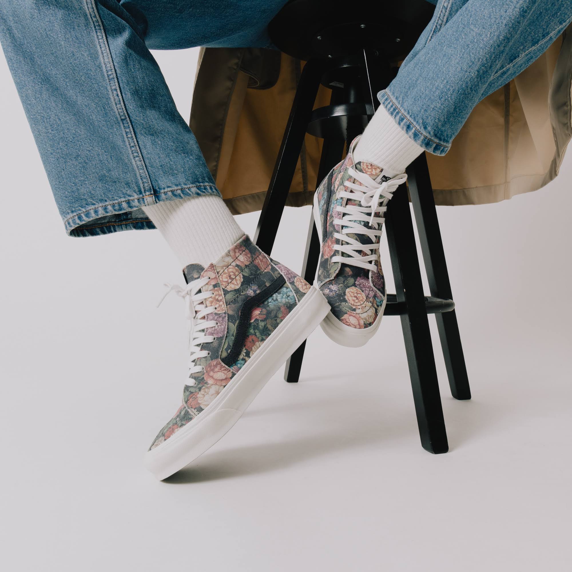 Vans Moody Floral Sk8-Hi Tapered (Grey/White) 8.5 Men = 10.0 ZP_FTTM0BBK