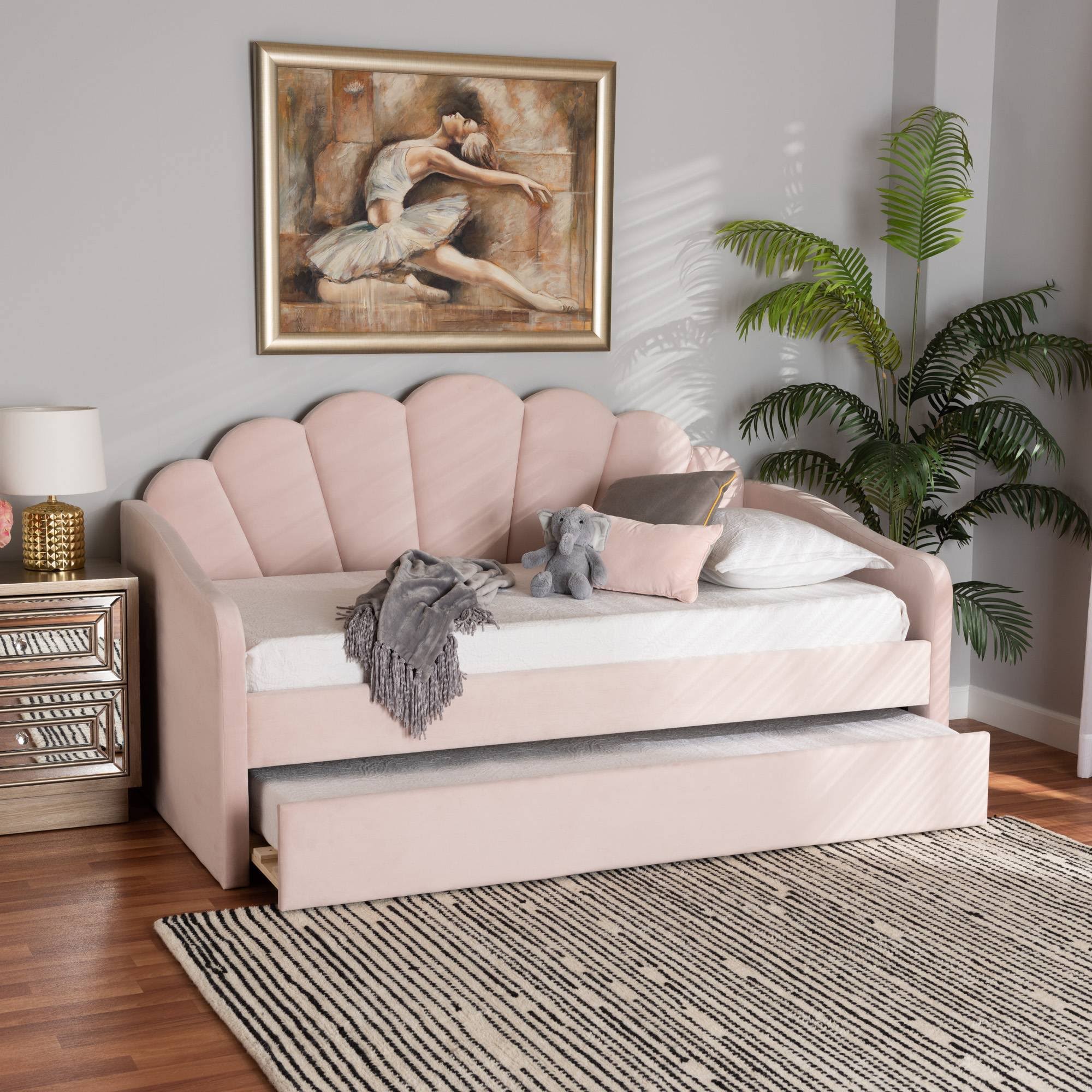 Baxton Studio Timila Modern And Contemporary Light Pink Velvet Fabric Upholstered Full Size Daybed With UJ_FGHTDZ3Z