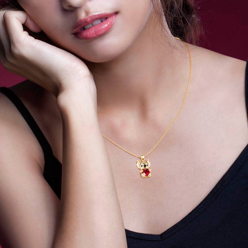 Jeulia Heart Cut Red Stone Monster Silver Necklaces In Yellow Gold - Hug Me IX_DQWWWKMV