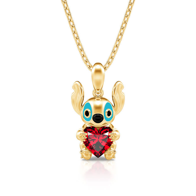 Jeulia Heart Cut Red Stone Monster Silver Necklaces In Yellow Gold - Hug Me IX_DQWWWKMV