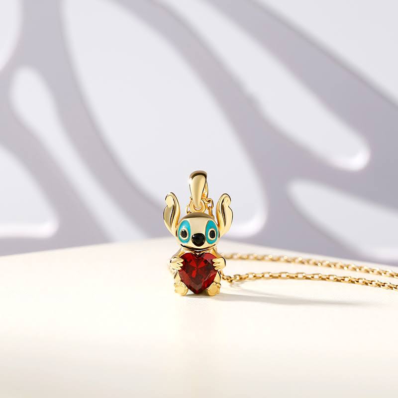 Jeulia Heart Cut Red Stone Monster Silver Necklaces In Yellow Gold - Hug Me IX_DQWWWKMV