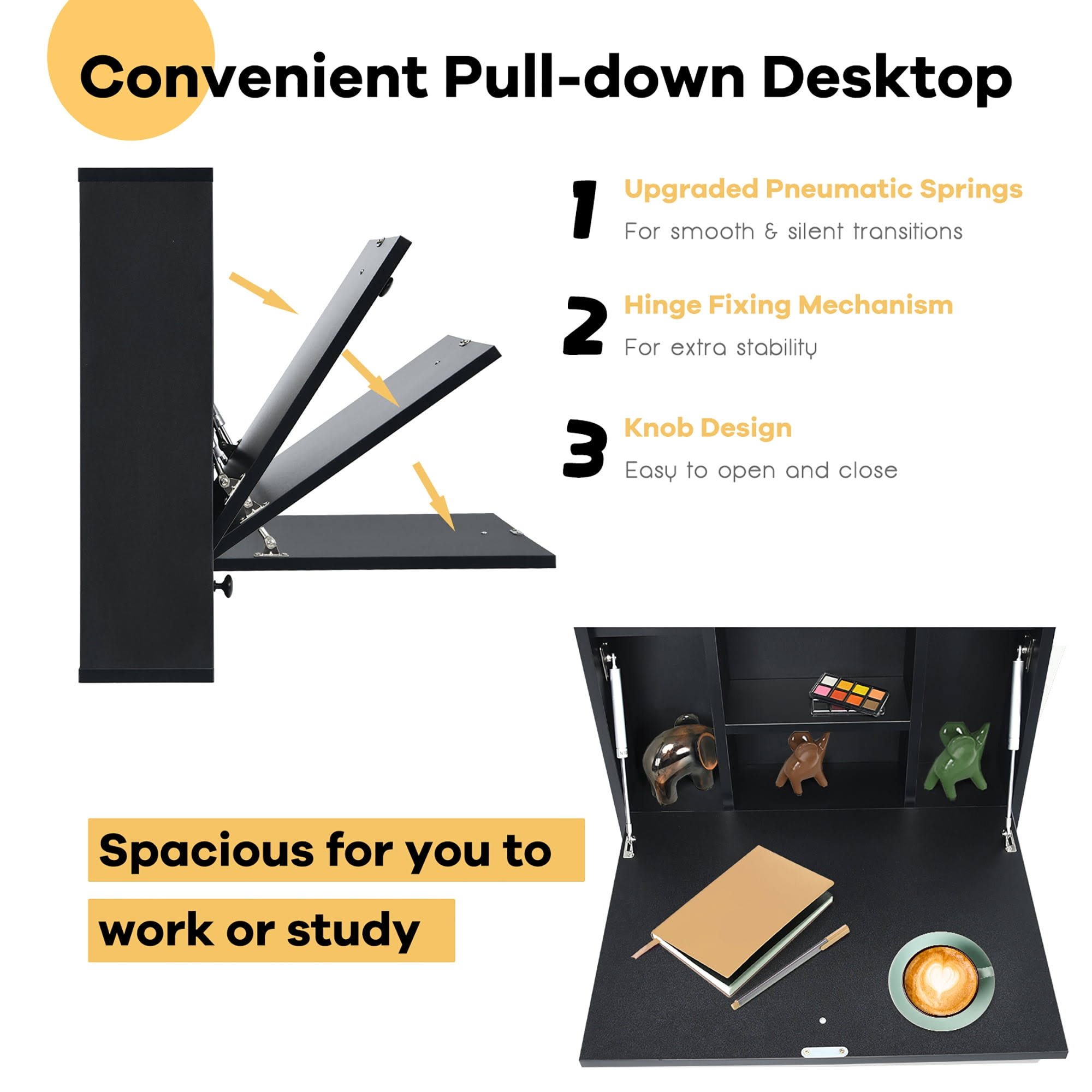 Costway Wall-Mount Floating Desk Foldable Space Saving Laptop Workstation PM_65BEZPQG