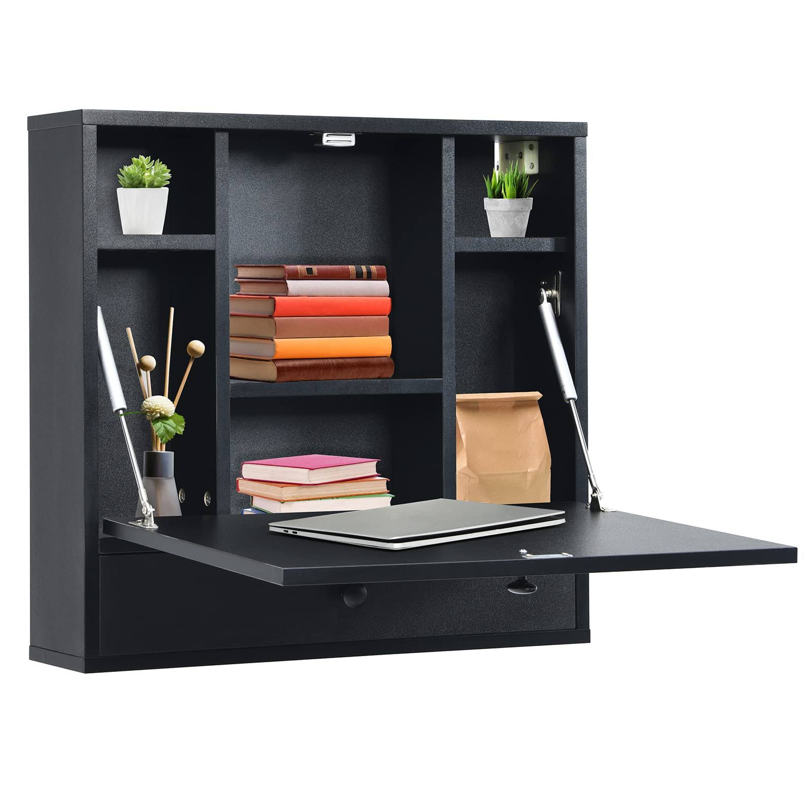 Costway Wall-Mount Floating Desk Foldable Space Saving Laptop Workstation PM_65BEZPQG