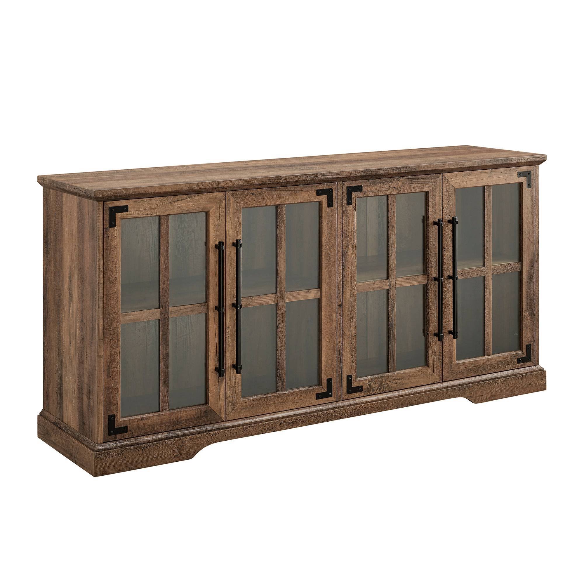 Avalene Modern Farmhouse 4 Door Glass Window Pane Tv Stand For Tvs Up To 65 Rustic Oak - Saracina BI_22MLNGRX