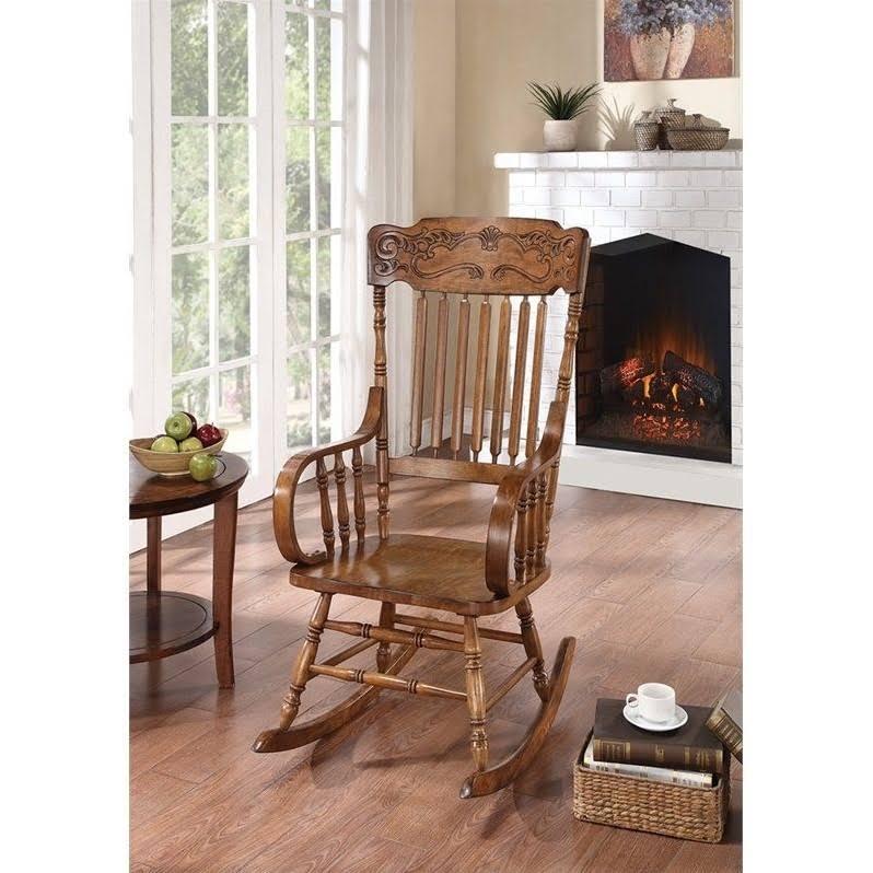 Coaster Windsor Rocker With Ornamental Headrest In Warm Brown - MC_ORSRFZXO