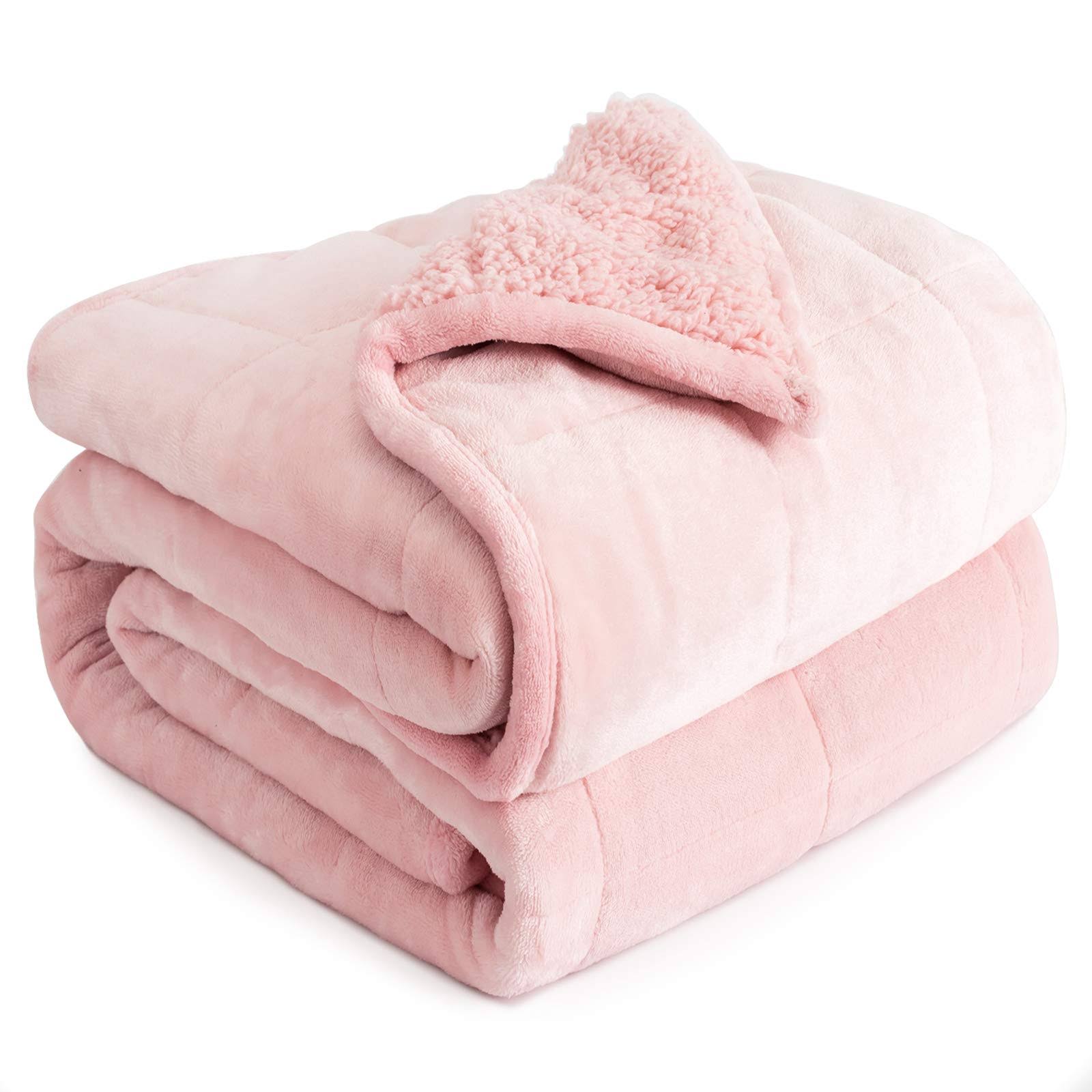Cottonblue Weighted Blanket 20 Lbs 60x80 Inches, Pink Sherpa Blanket Throw Sofa Bedding Heavy Blanket For Adults, Soft Cozy Fleece Blanket On FM_V4VW6RJH